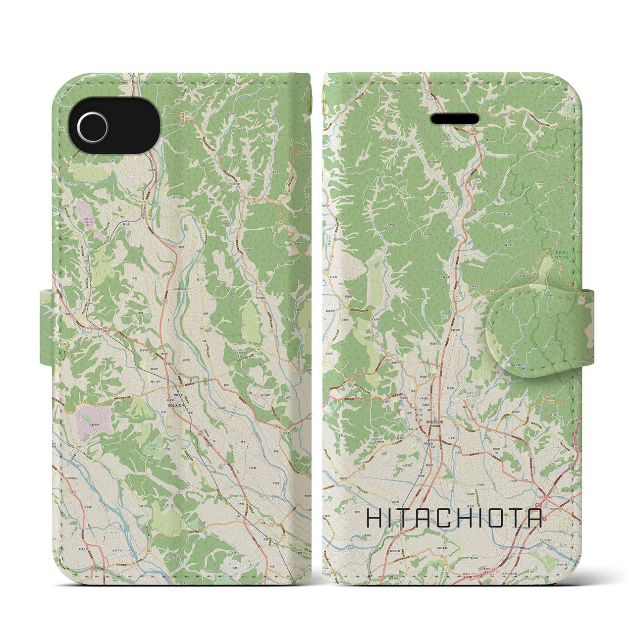 【常陸太田(茨城県)】地図柄iPhoneケース(手帳タイプ)ナチュラル・iPhone SE(第3 / 第2世代) / 8 / 7 / 6s / 6 用