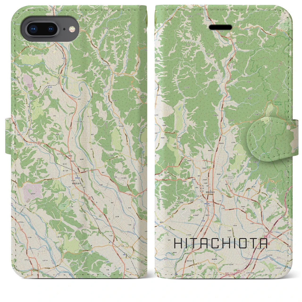 【常陸太田(茨城県)】地図柄iPhoneケース(手帳タイプ)ナチュラル・iPhone 8Plus /7Plus / 6sPlus / 6Plus 用