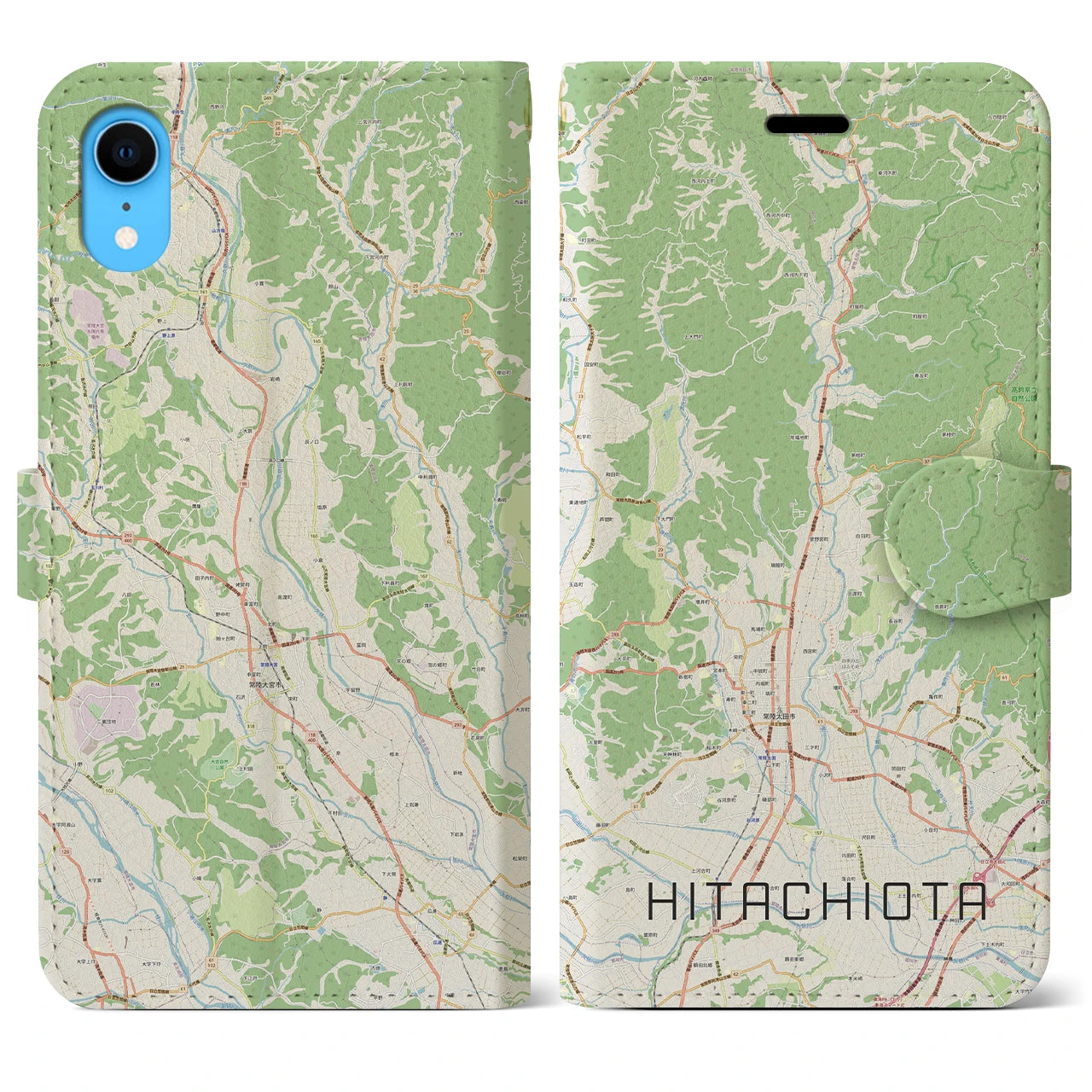 【常陸太田(茨城県)】地図柄iPhoneケース(手帳タイプ)ナチュラル・iPhone XR 用