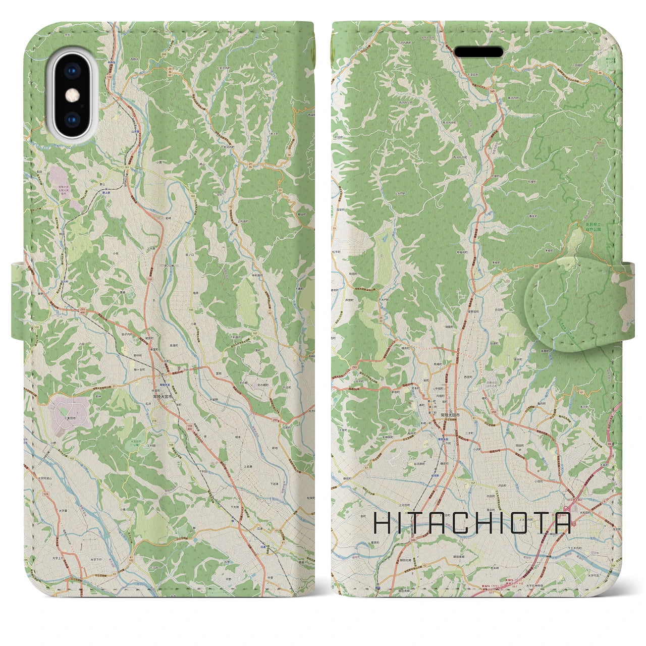 【常陸太田(茨城県)】地図柄iPhoneケース(手帳タイプ)ナチュラル・iPhone XS Max 用