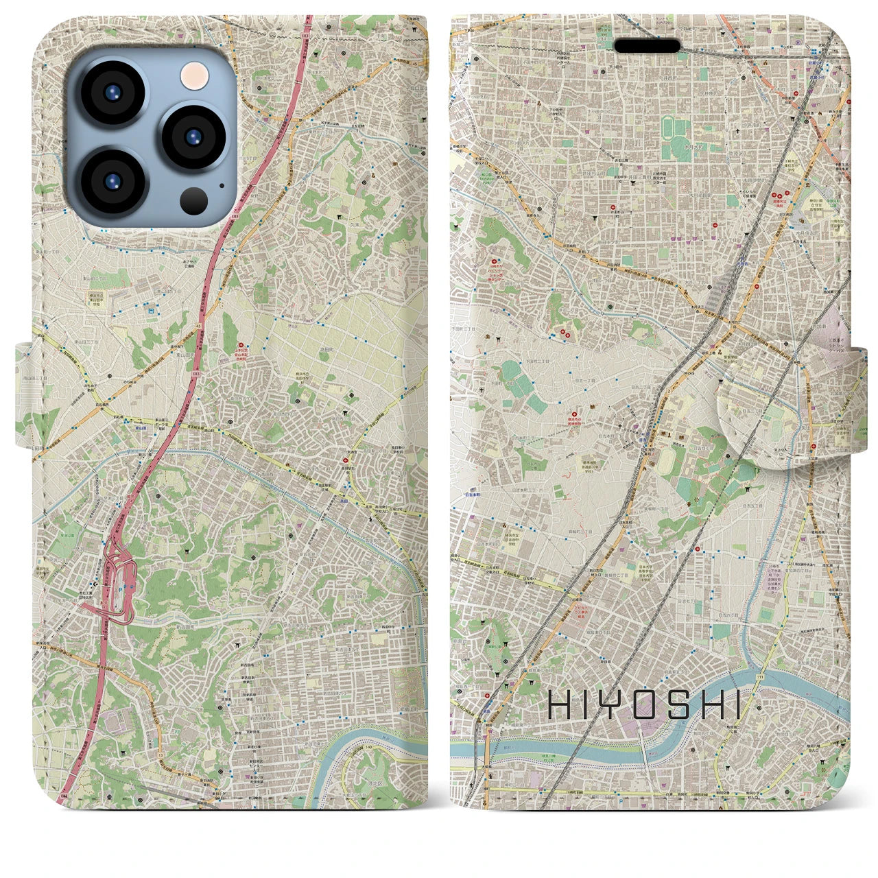 【日吉(神奈川県)】地図柄iPhoneケース(手帳タイプ)ナチュラル・iPhone 13 Pro Max 用