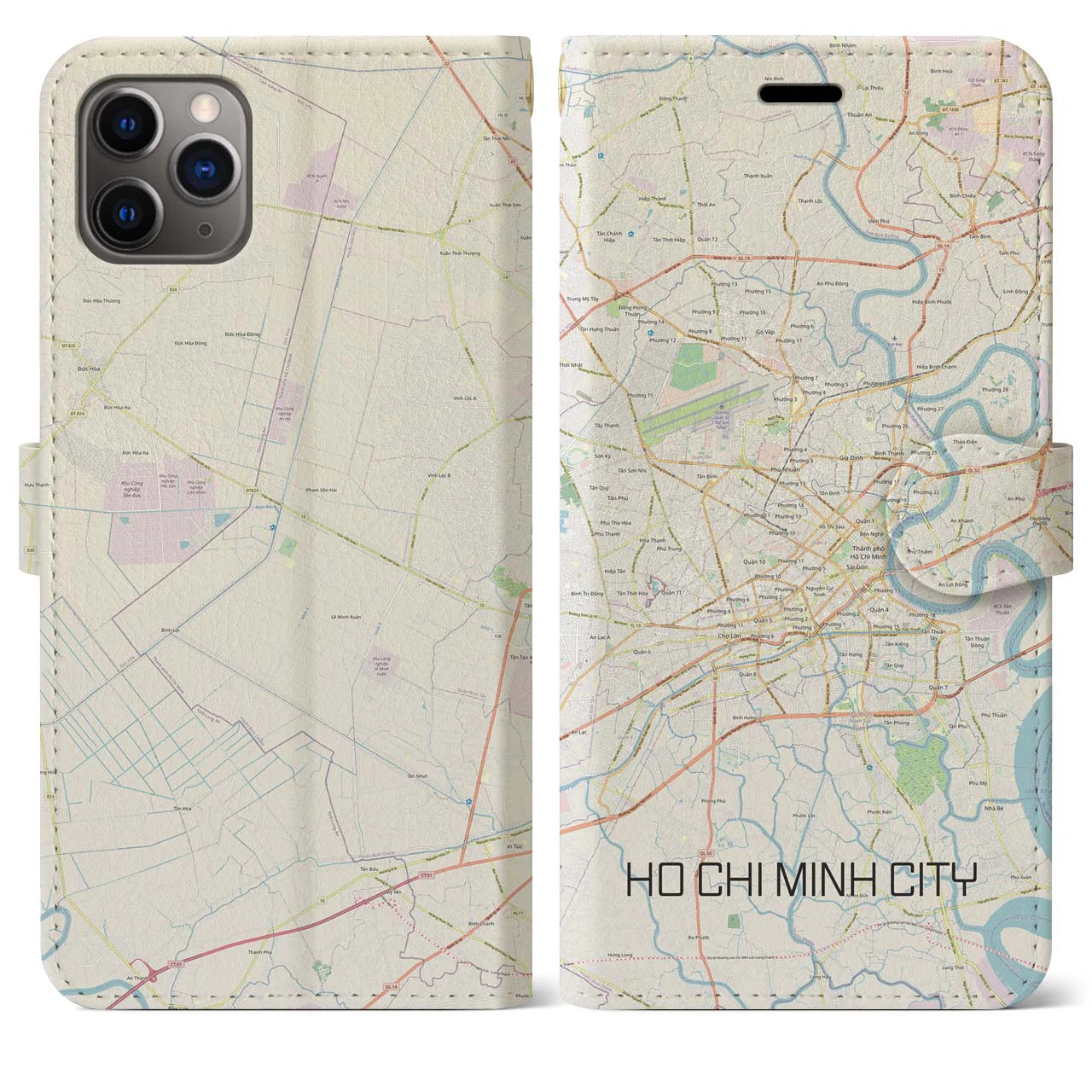 【ホーチミン(ベトナム)】地図柄iPhoneケース(手帳タイプ)ナチュラル・iPhone 11 Pro Max 用