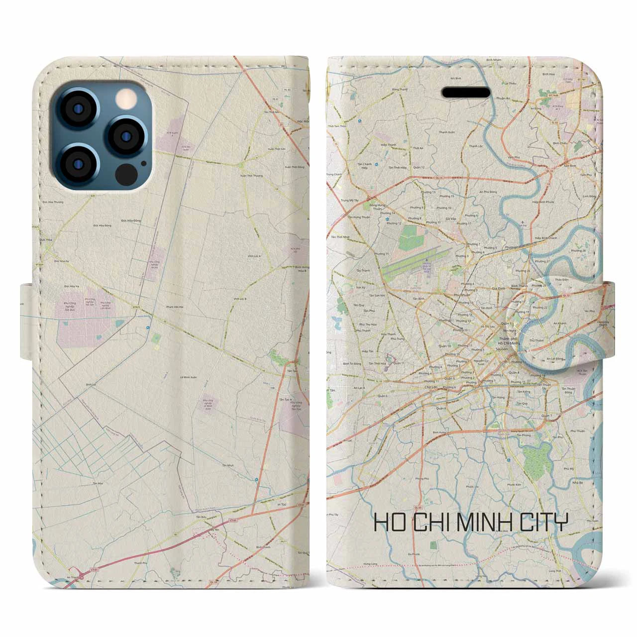 【ホーチミン(ベトナム)】地図柄iPhoneケース(手帳タイプ)ナチュラル・iPhone 12 / 12 Pro 用