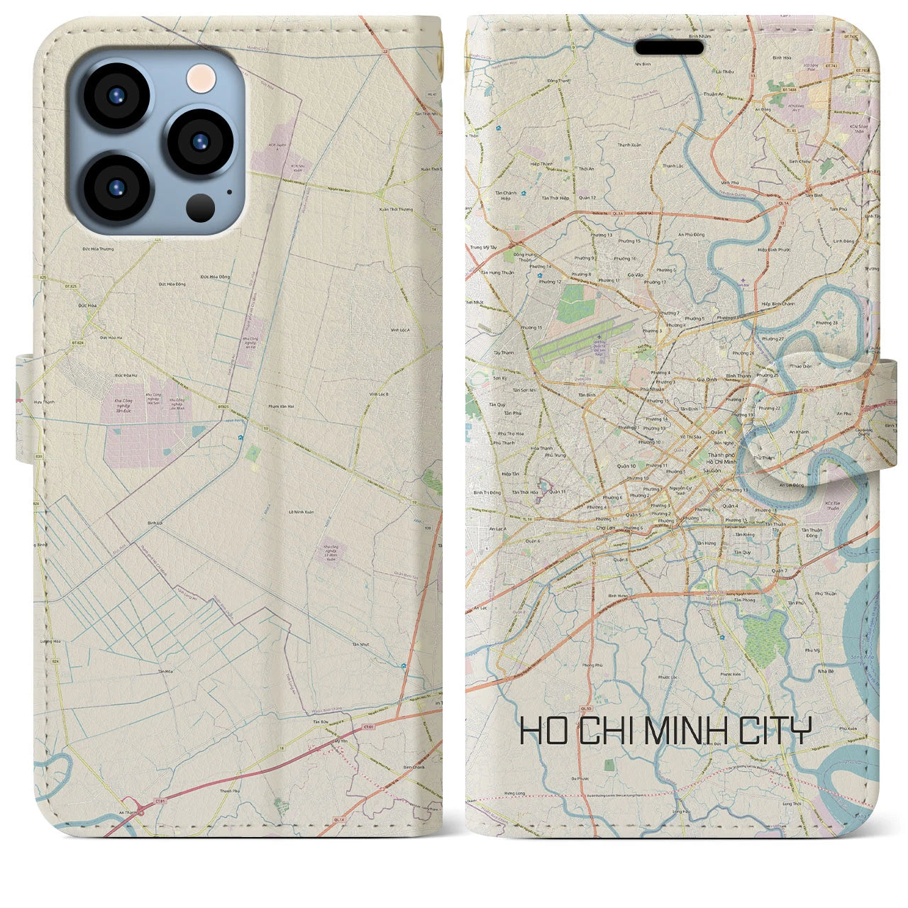 【ホーチミン(ベトナム)】地図柄iPhoneケース(手帳タイプ)ナチュラル・iPhone 13 Pro Max 用