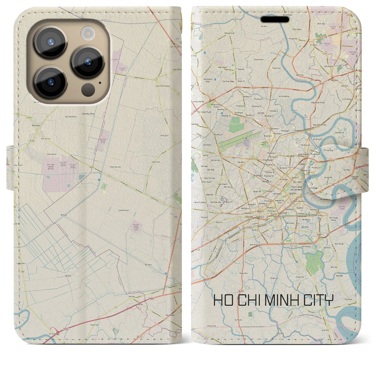 【ホーチミン(ベトナム)】地図柄iPhoneケース(手帳タイプ)ナチュラル・iPhone 14 Pro Max 用
