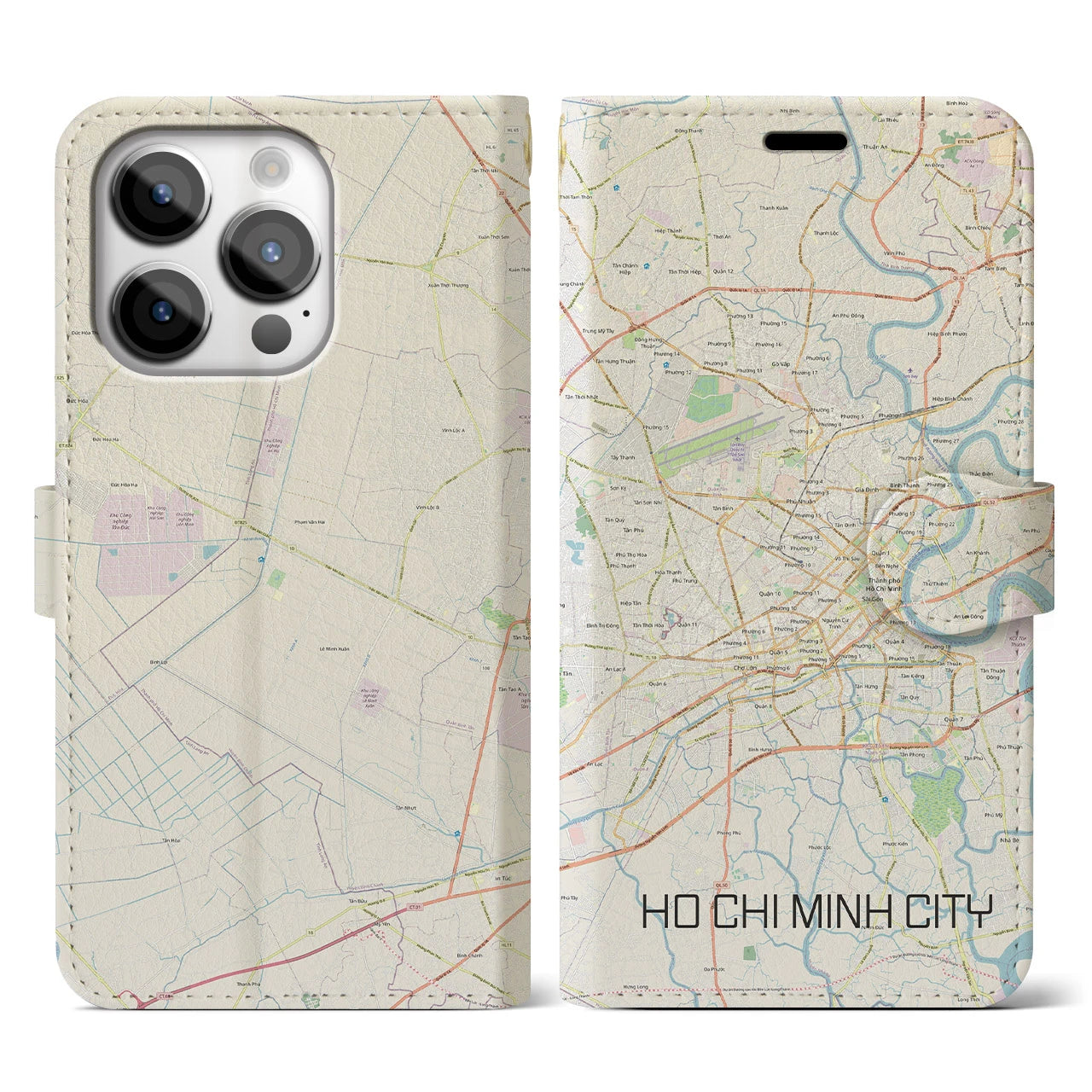 【ホーチミン(ベトナム)】地図柄iPhoneケース(手帳タイプ)ナチュラル・iPhone 14 Pro 用