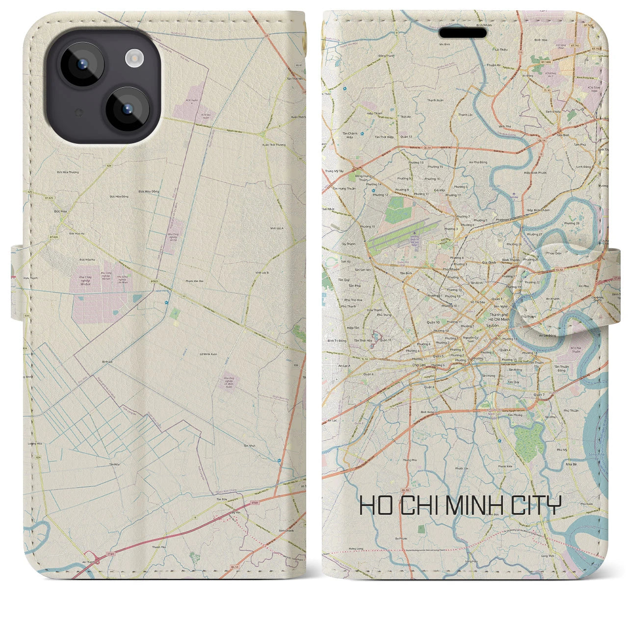 【ホーチミン(ベトナム)】地図柄iPhoneケース(手帳タイプ)ナチュラル・iPhone 14 Plus 用