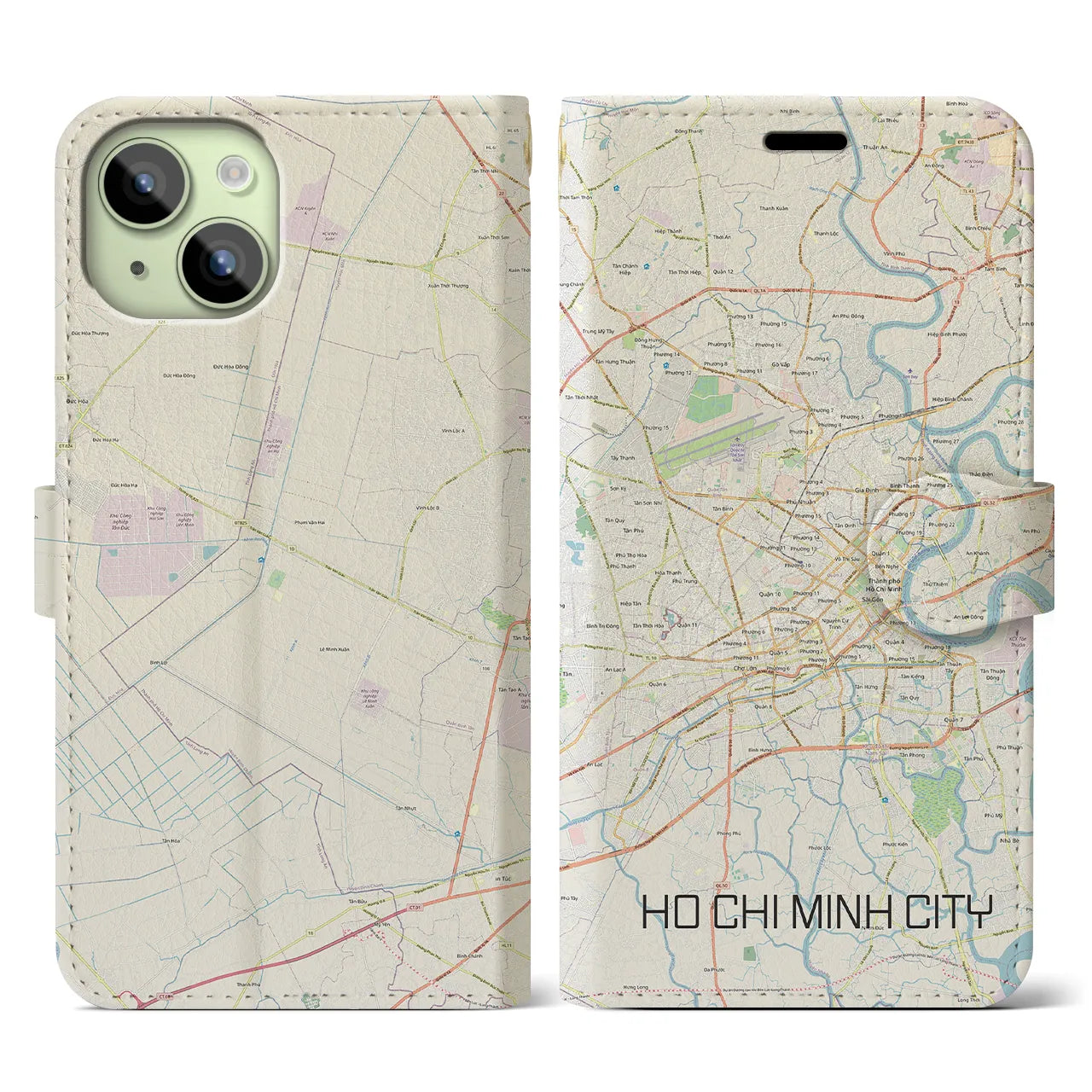 【ホーチミン(ベトナム)】地図柄iPhoneケース(手帳タイプ)ナチュラル・iPhone 15 用