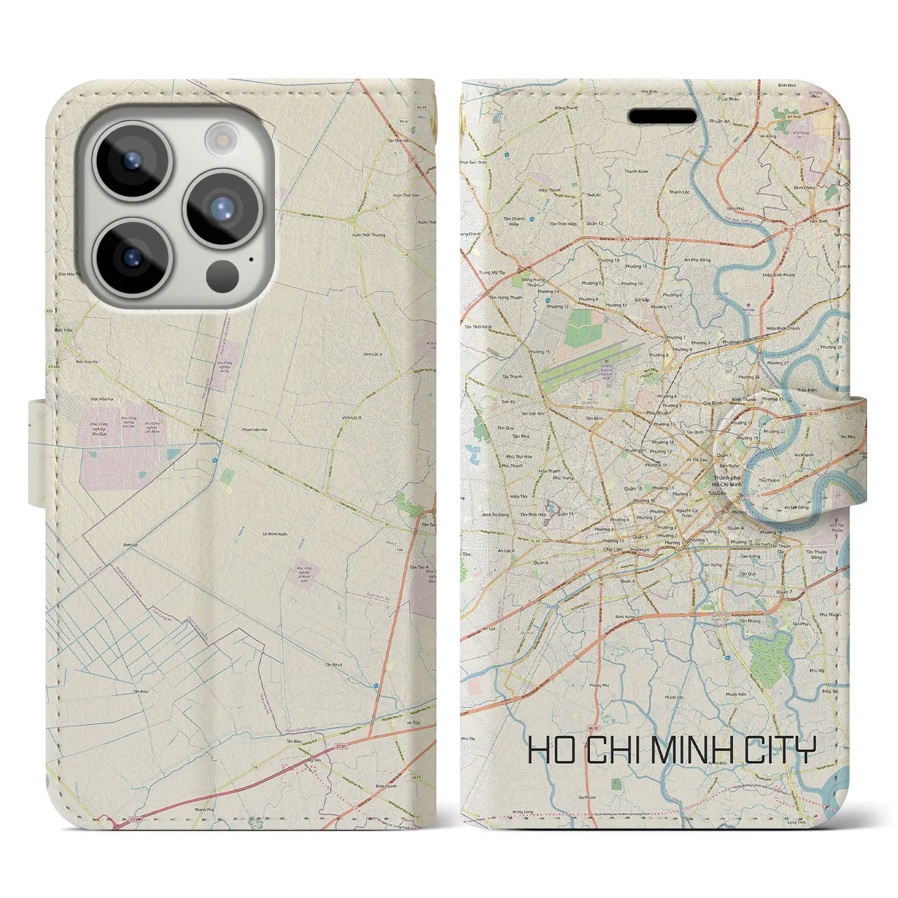 【ホーチミン(ベトナム)】地図柄iPhoneケース(手帳タイプ)ナチュラル・iPhone 15 Pro 用
