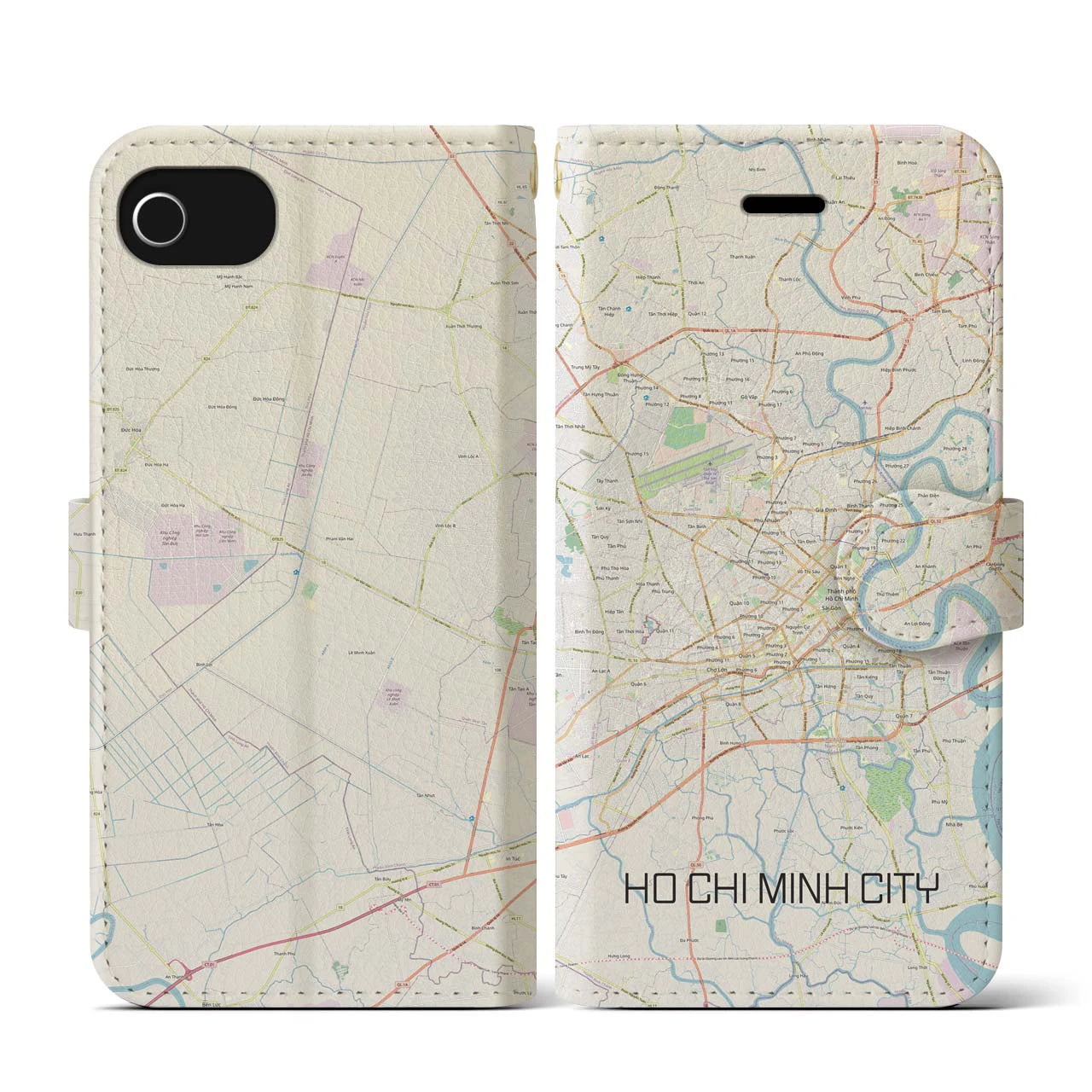 【ホーチミン(ベトナム)】地図柄iPhoneケース(手帳タイプ)ナチュラル・iPhone SE(第3 / 第2世代) / 8 / 7 / 6s / 6 用