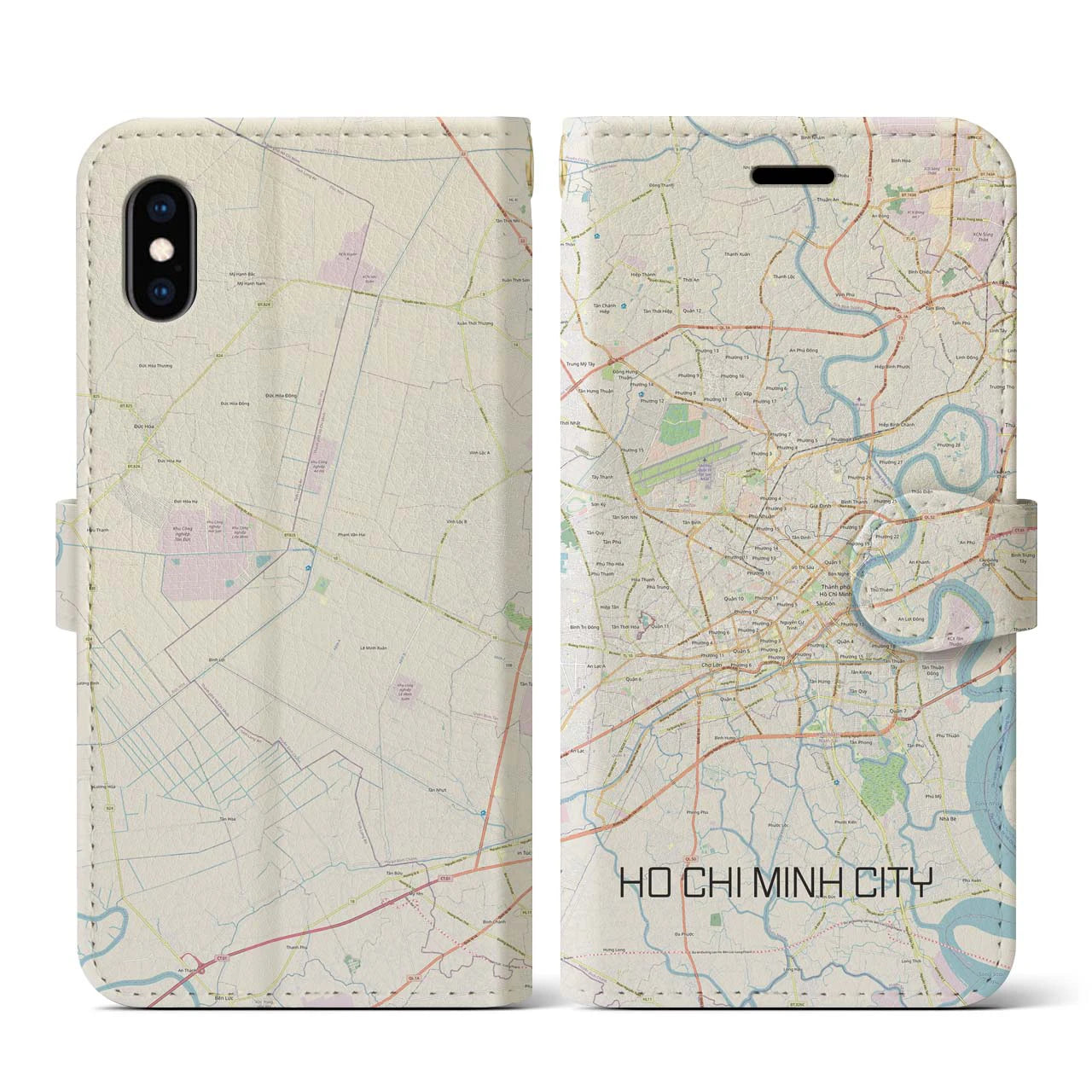 【ホーチミン(ベトナム)】地図柄iPhoneケース(手帳タイプ)ナチュラル・iPhone XS / X 用
