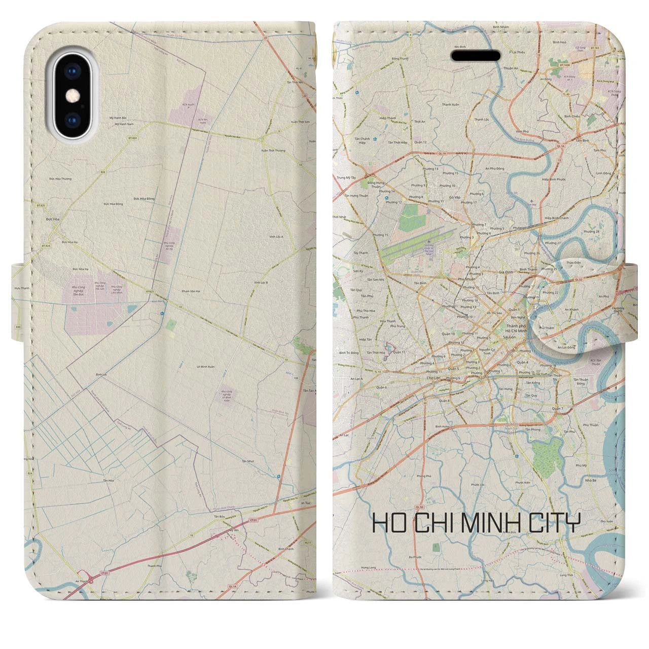 【ホーチミン(ベトナム)】地図柄iPhoneケース(手帳タイプ)ナチュラル・iPhone XS Max 用