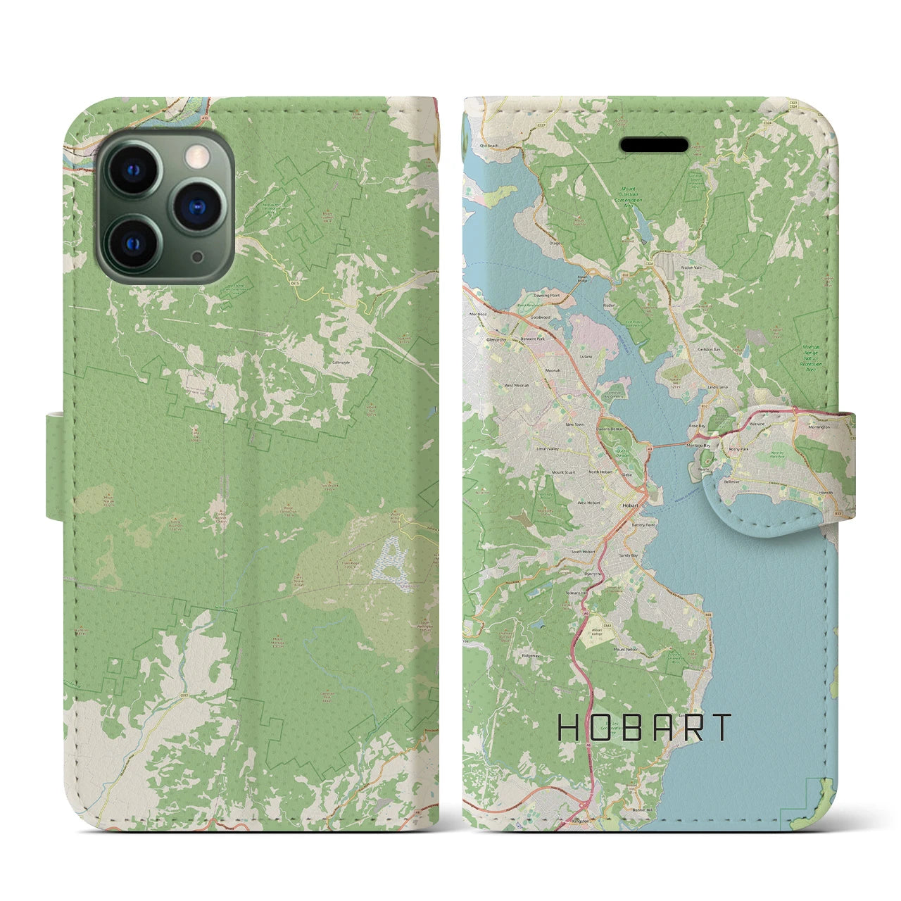 【ホバート(オーストラリア)】地図柄iPhoneケース(手帳タイプ)ナチュラル・iPhone 11 Pro 用