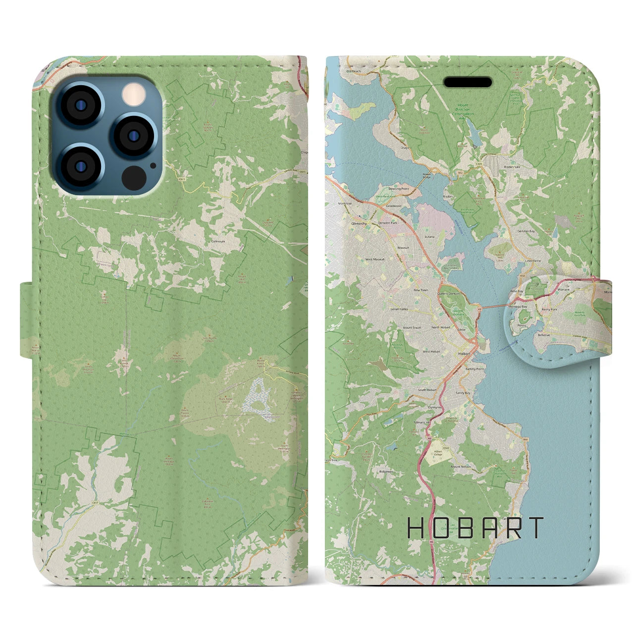 【ホバート(オーストラリア)】地図柄iPhoneケース(手帳タイプ)ナチュラル・iPhone 12 / 12 Pro 用