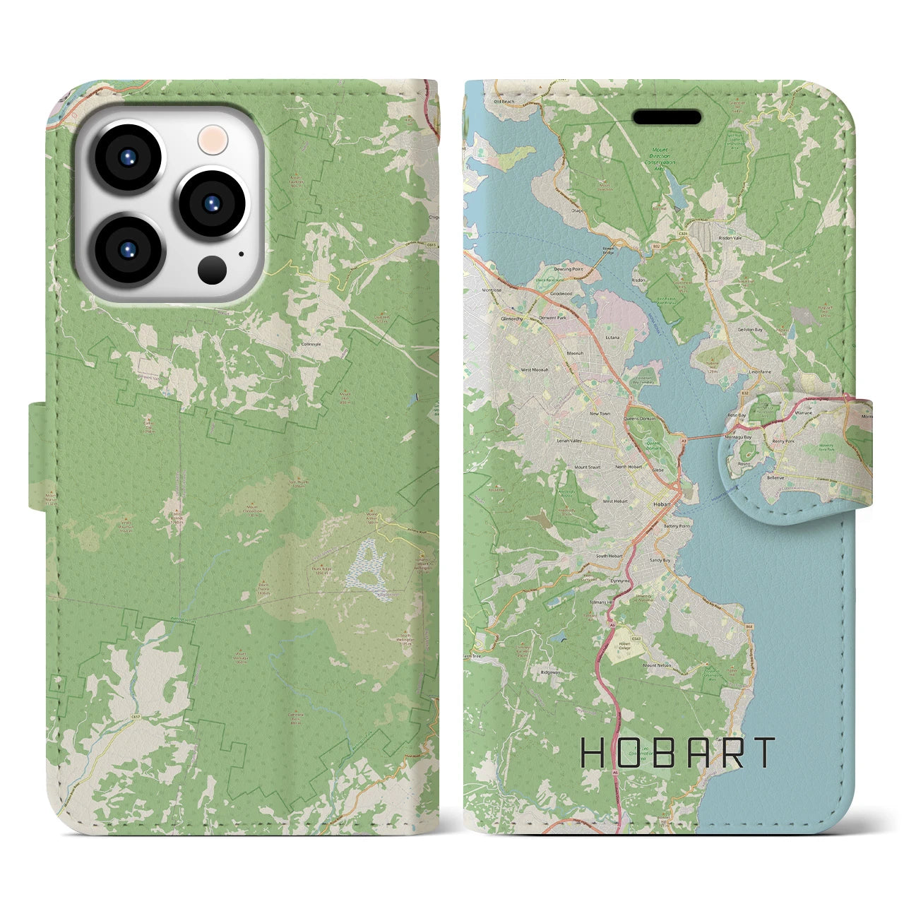 【ホバート(オーストラリア)】地図柄iPhoneケース(手帳タイプ)ナチュラル・iPhone 13 Pro 用