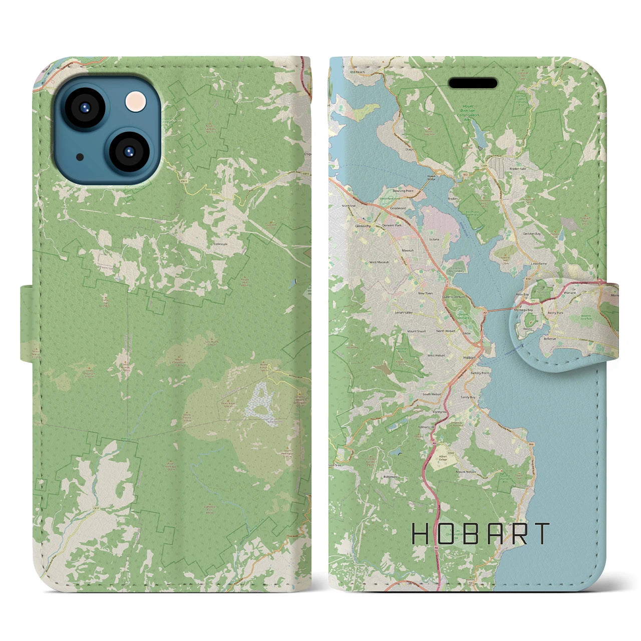 【ホバート(オーストラリア)】地図柄iPhoneケース(手帳タイプ)ナチュラル・iPhone 13 用