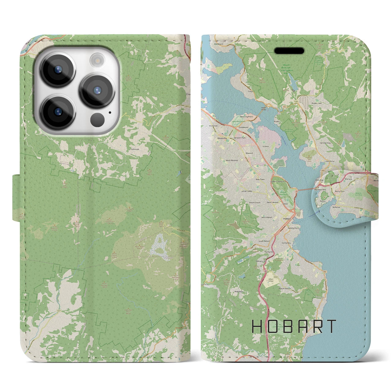 【ホバート(オーストラリア)】地図柄iPhoneケース(手帳タイプ)ナチュラル・iPhone 14 Pro 用