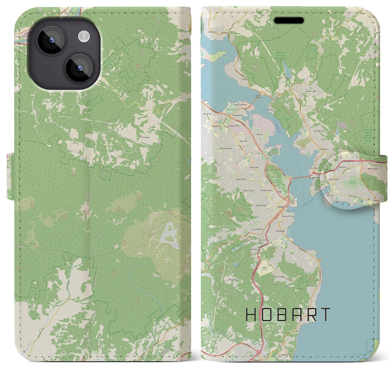 【ホバート(オーストラリア)】地図柄iPhoneケース(手帳タイプ)ナチュラル・iPhone 14 Plus 用