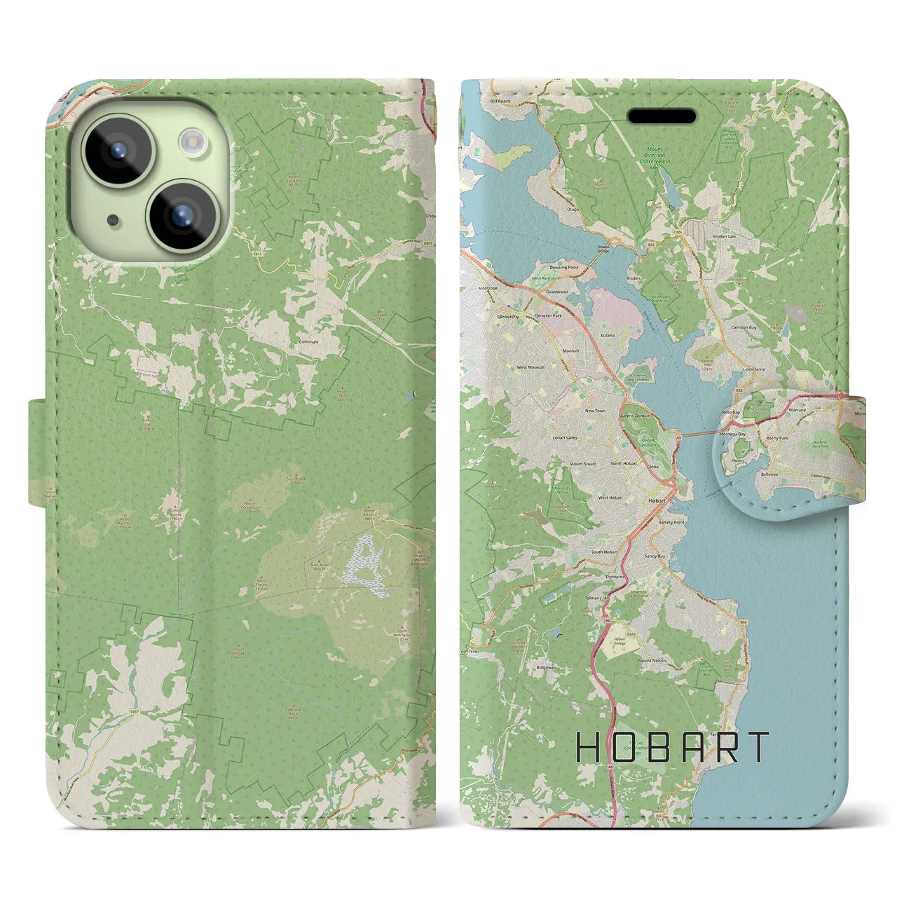 【ホバート(オーストラリア)】地図柄iPhoneケース(手帳タイプ)ナチュラル・iPhone 15 用