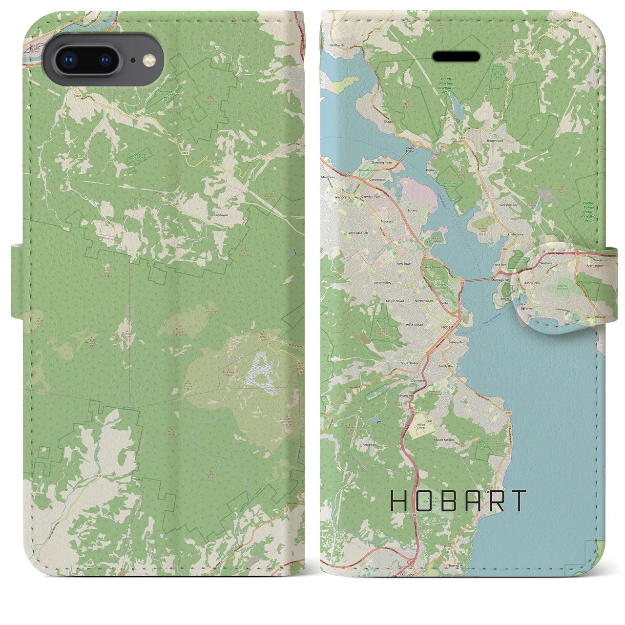 【ホバート(オーストラリア)】地図柄iPhoneケース(手帳タイプ)ナチュラル・iPhone 8Plus /7Plus / 6sPlus / 6Plus 用