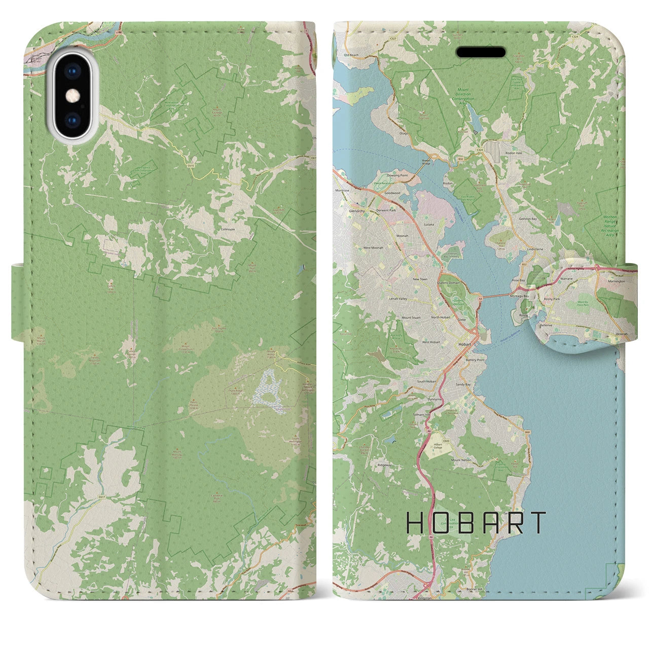 【ホバート(オーストラリア)】地図柄iPhoneケース(手帳タイプ)ナチュラル・iPhone XS Max 用