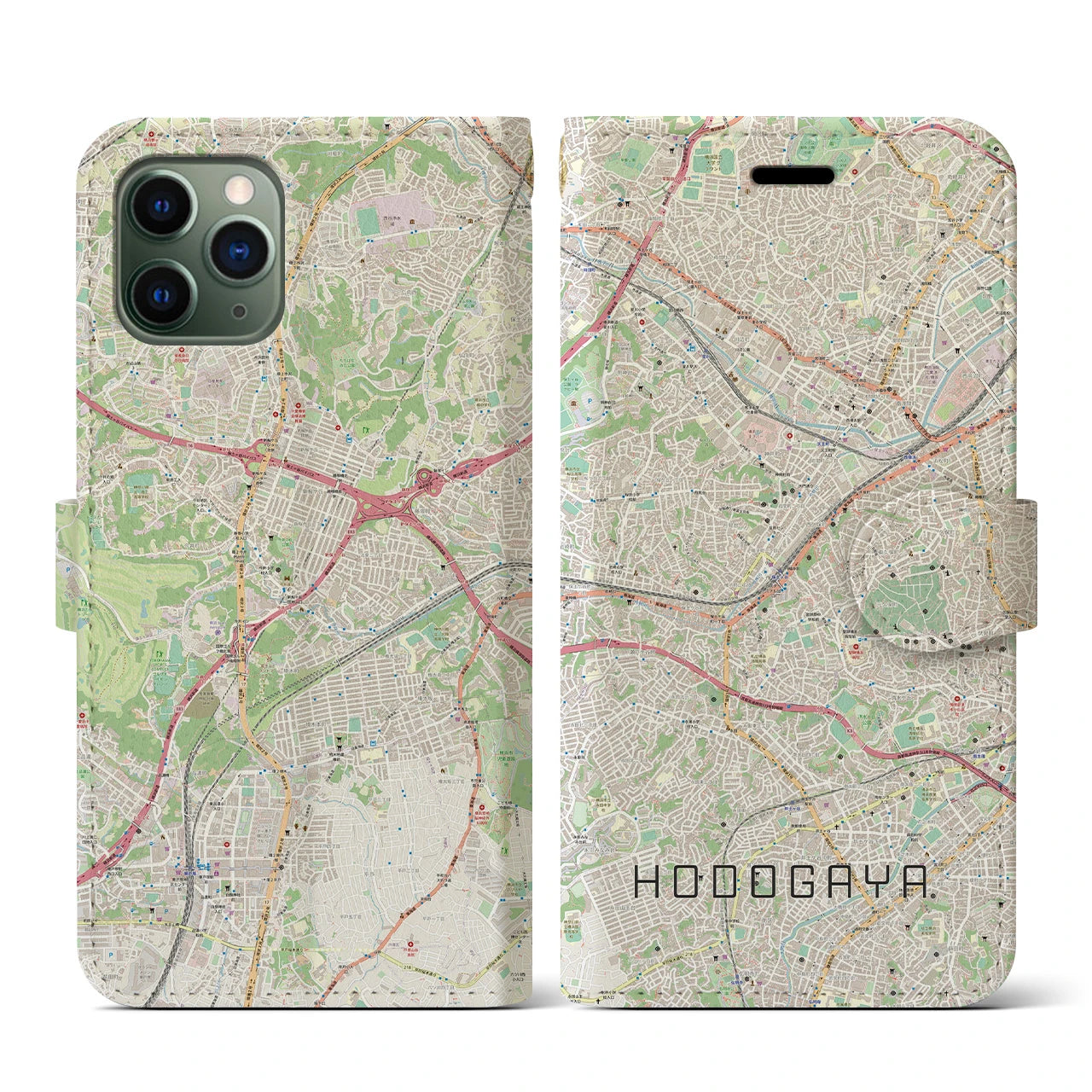 【保土ケ谷(神奈川県)】地図柄iPhoneケース(手帳タイプ)ナチュラル・iPhone 11 Pro 用