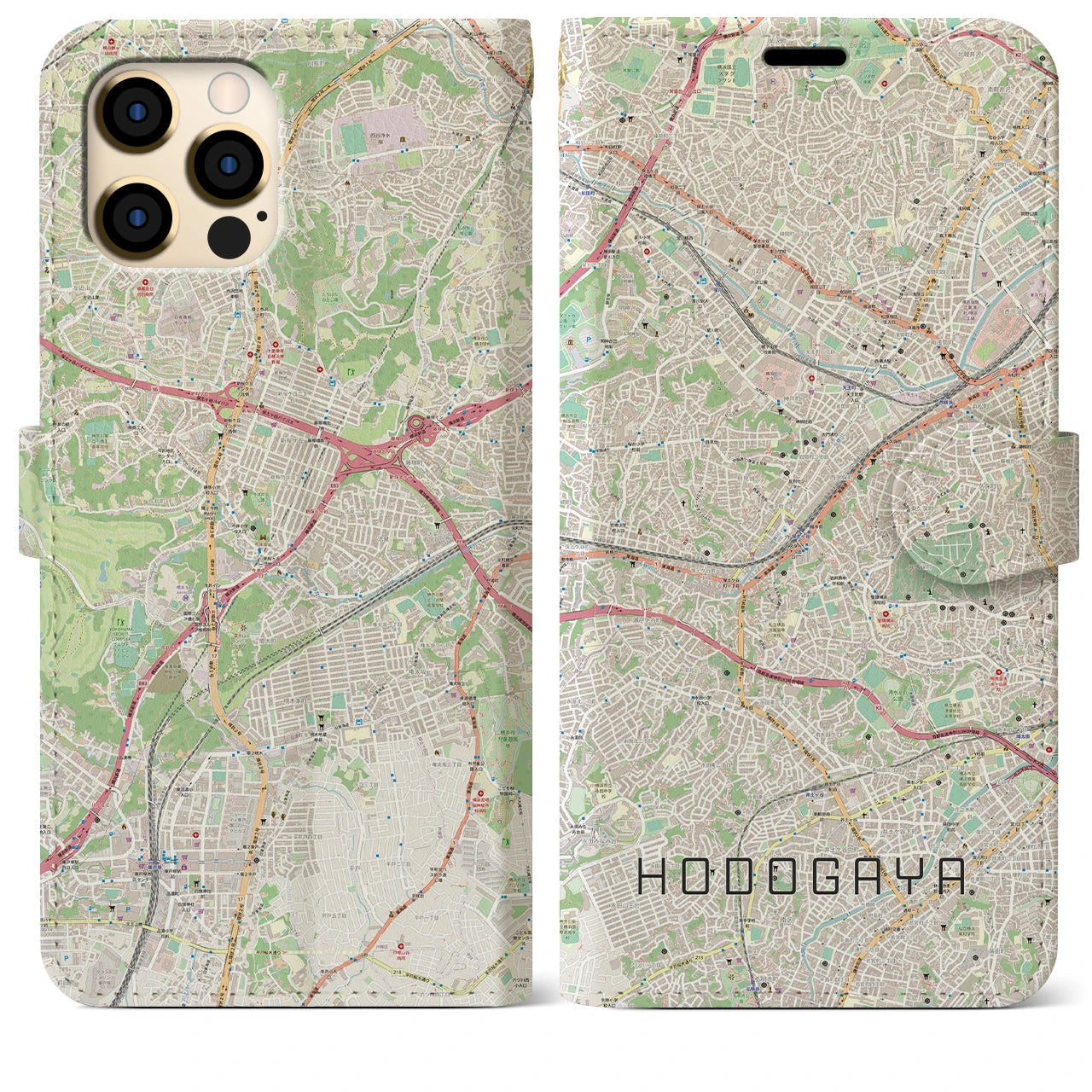 【保土ケ谷(神奈川県)】地図柄iPhoneケース(手帳タイプ)ナチュラル・iPhone 12 Pro Max 用