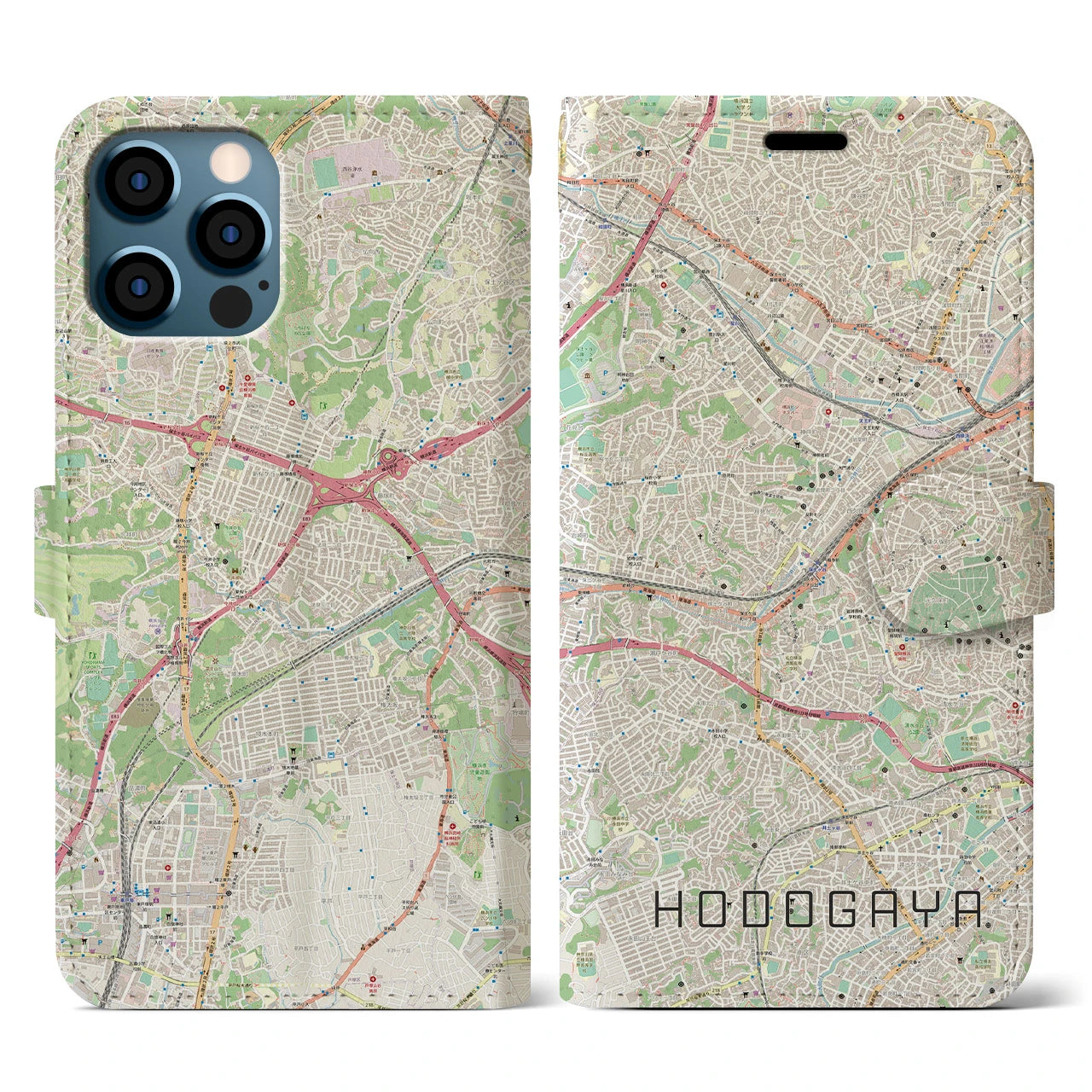 【保土ケ谷(神奈川県)】地図柄iPhoneケース(手帳タイプ)ナチュラル・iPhone 12 / 12 Pro 用