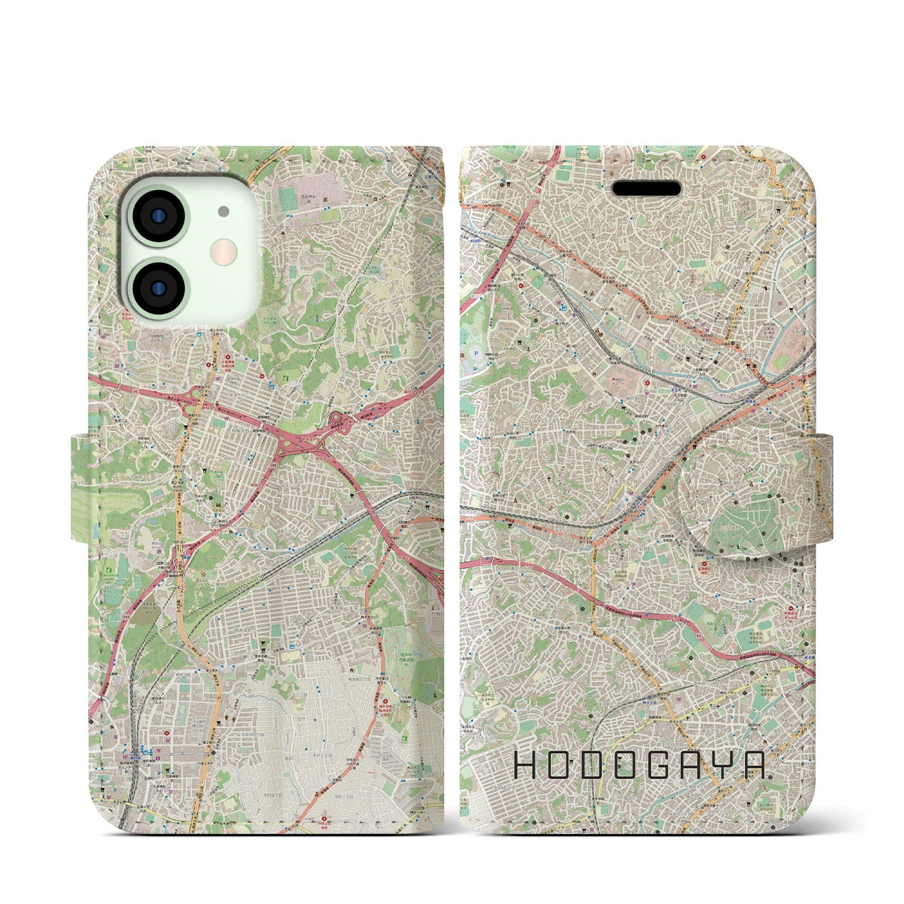 【保土ケ谷(神奈川県)】地図柄iPhoneケース(手帳タイプ)ナチュラル・iPhone 12 mini 用