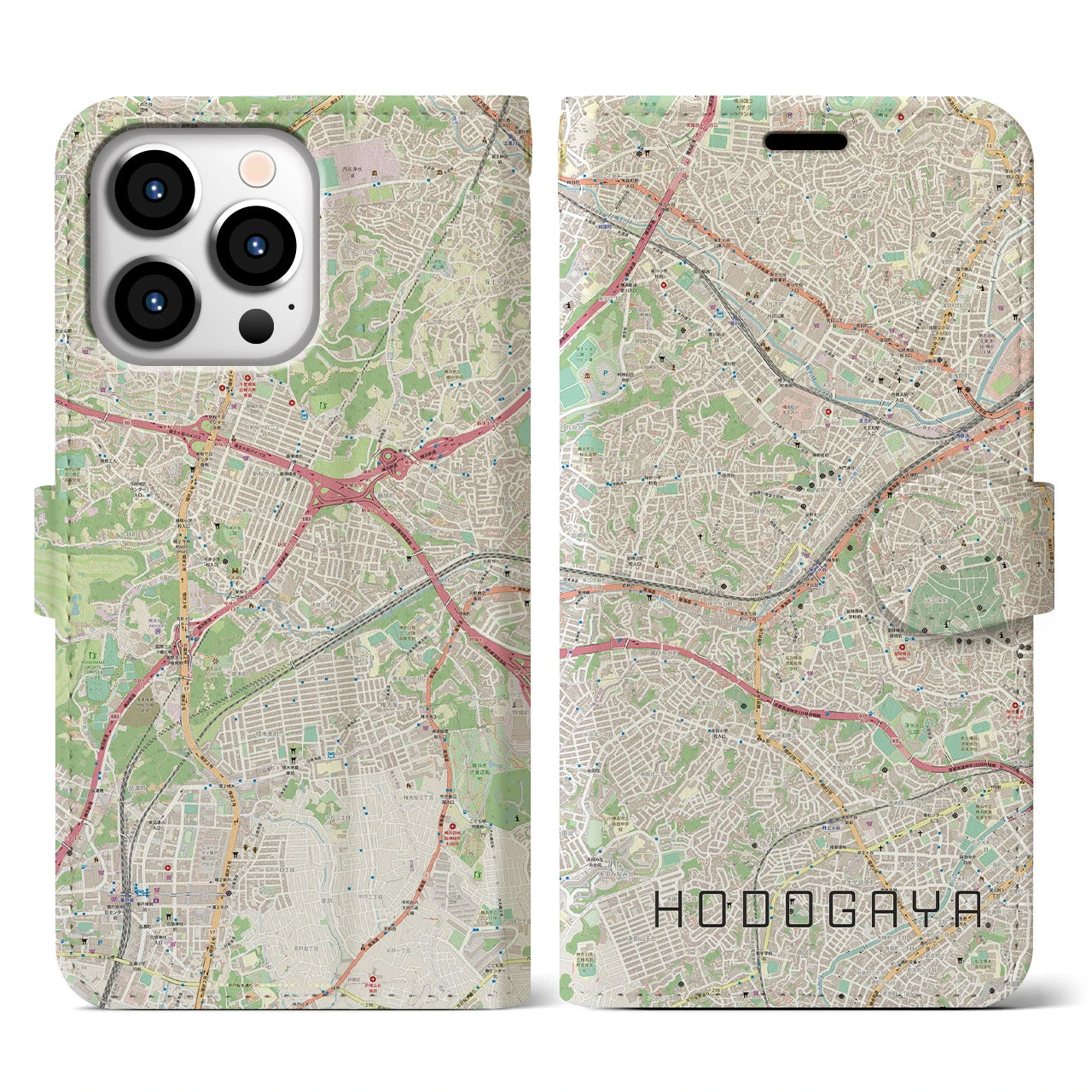 【保土ケ谷(神奈川県)】地図柄iPhoneケース(手帳タイプ)ナチュラル・iPhone 13 Pro 用