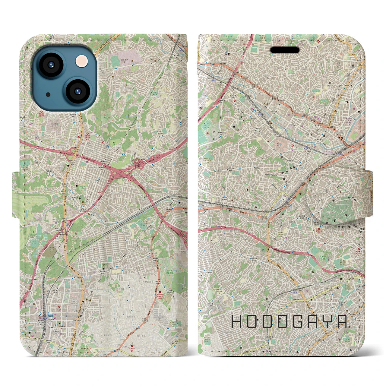 【保土ケ谷(神奈川県)】地図柄iPhoneケース(手帳タイプ)ナチュラル・iPhone 13 用