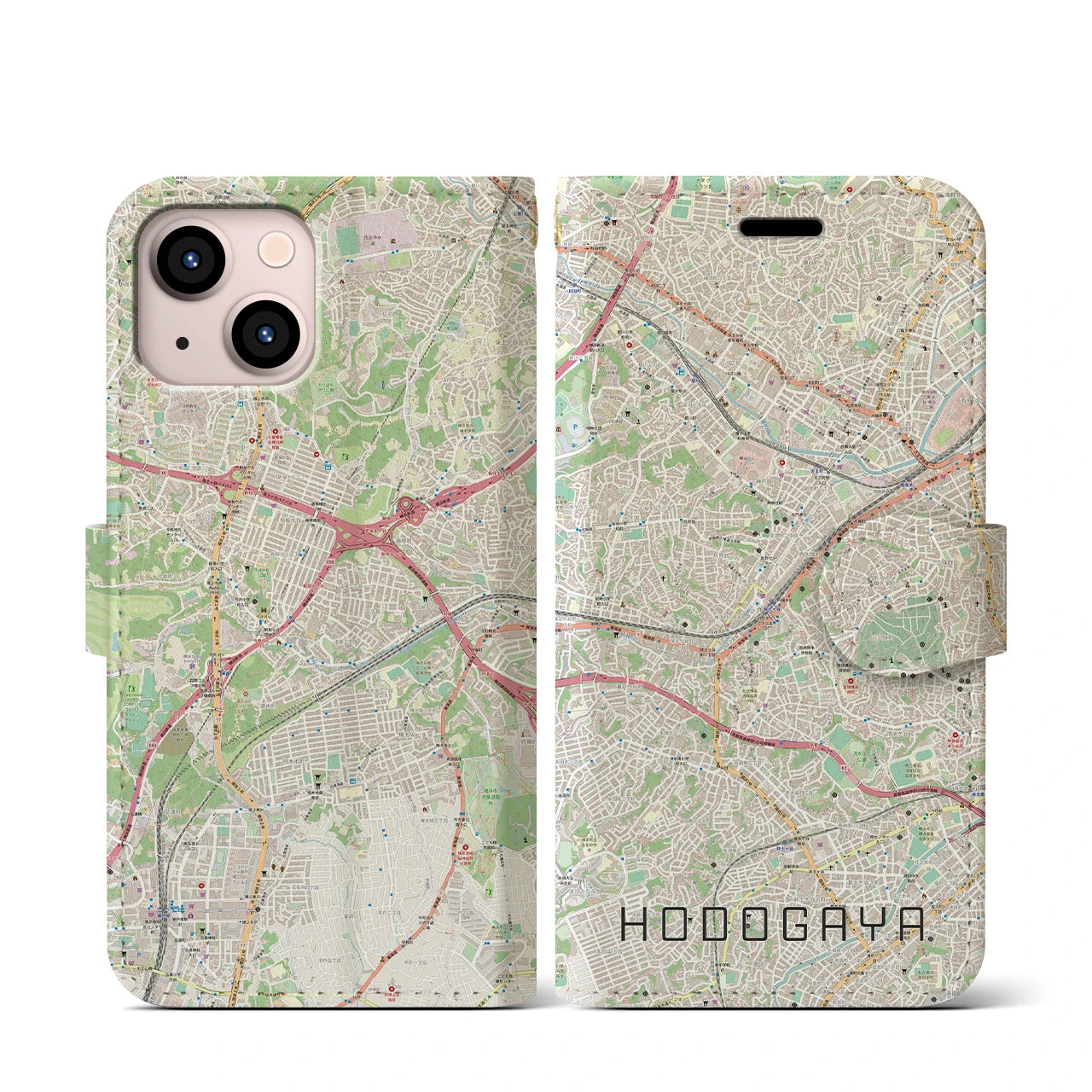 【保土ケ谷(神奈川県)】地図柄iPhoneケース(手帳タイプ)ナチュラル・iPhone 13 mini 用