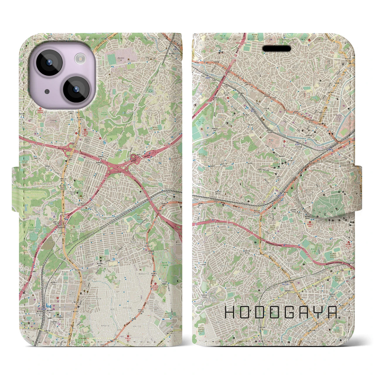 【保土ケ谷(神奈川県)】地図柄iPhoneケース(手帳タイプ)ナチュラル・iPhone 14 用