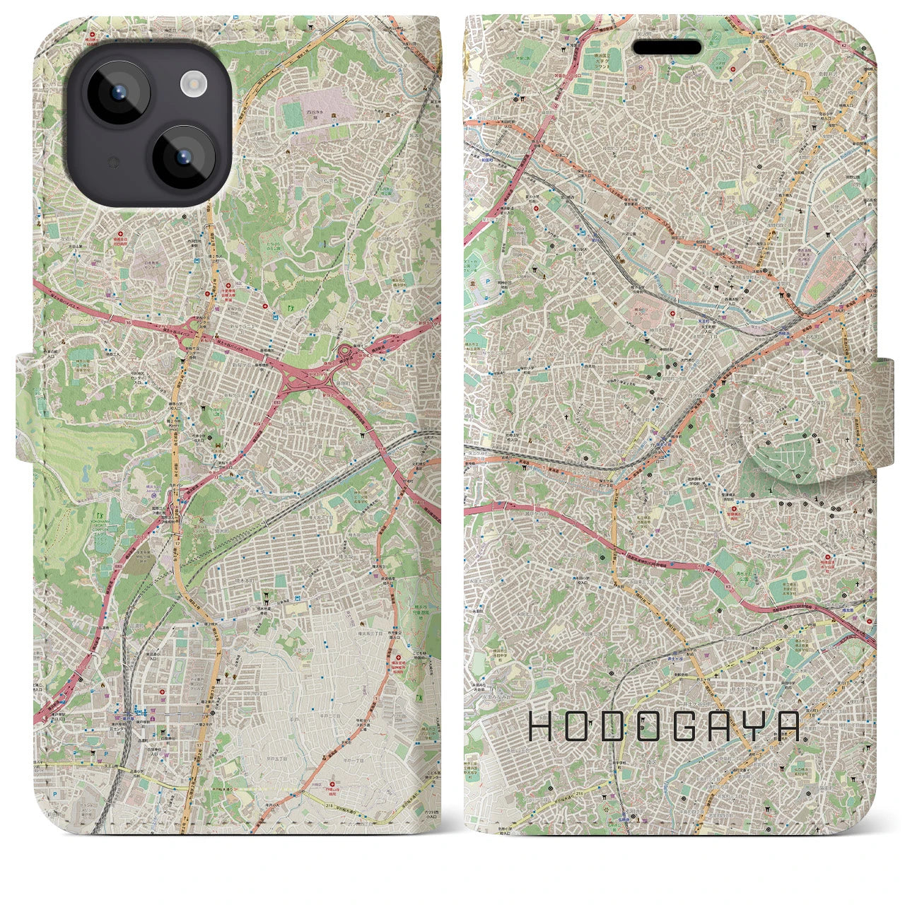 【保土ケ谷(神奈川県)】地図柄iPhoneケース(手帳タイプ)ナチュラル・iPhone 14 Plus 用