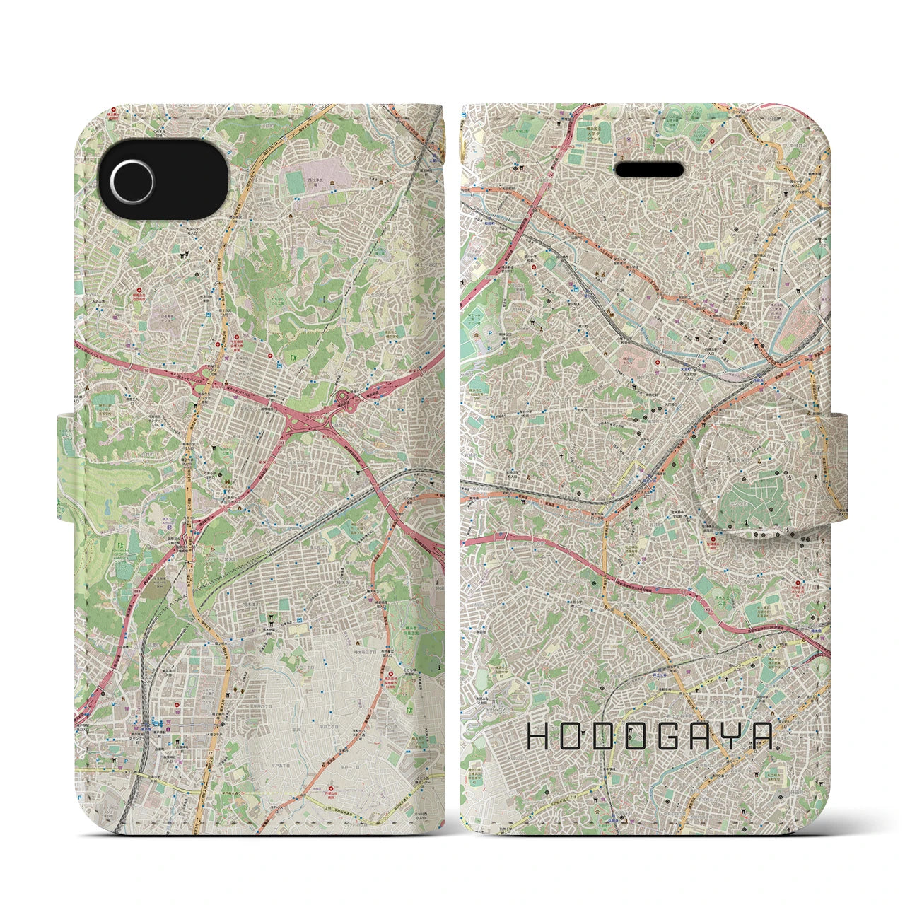 【保土ケ谷(神奈川県)】地図柄iPhoneケース(手帳タイプ)ナチュラル・iPhone SE(第3 / 第2世代) / 8 / 7 / 6s / 6 用