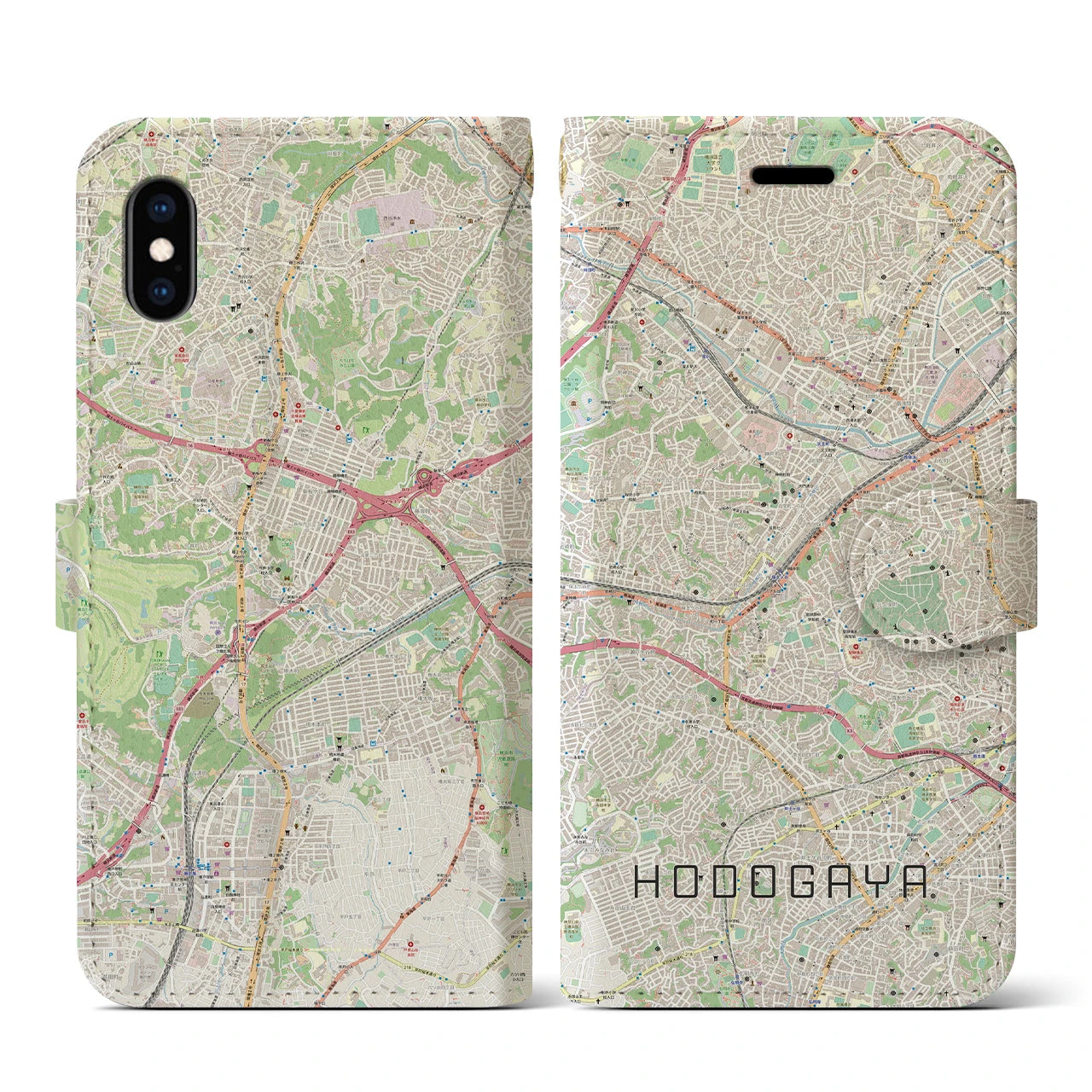 【保土ケ谷(神奈川県)】地図柄iPhoneケース(手帳タイプ)ナチュラル・iPhone XS / X 用