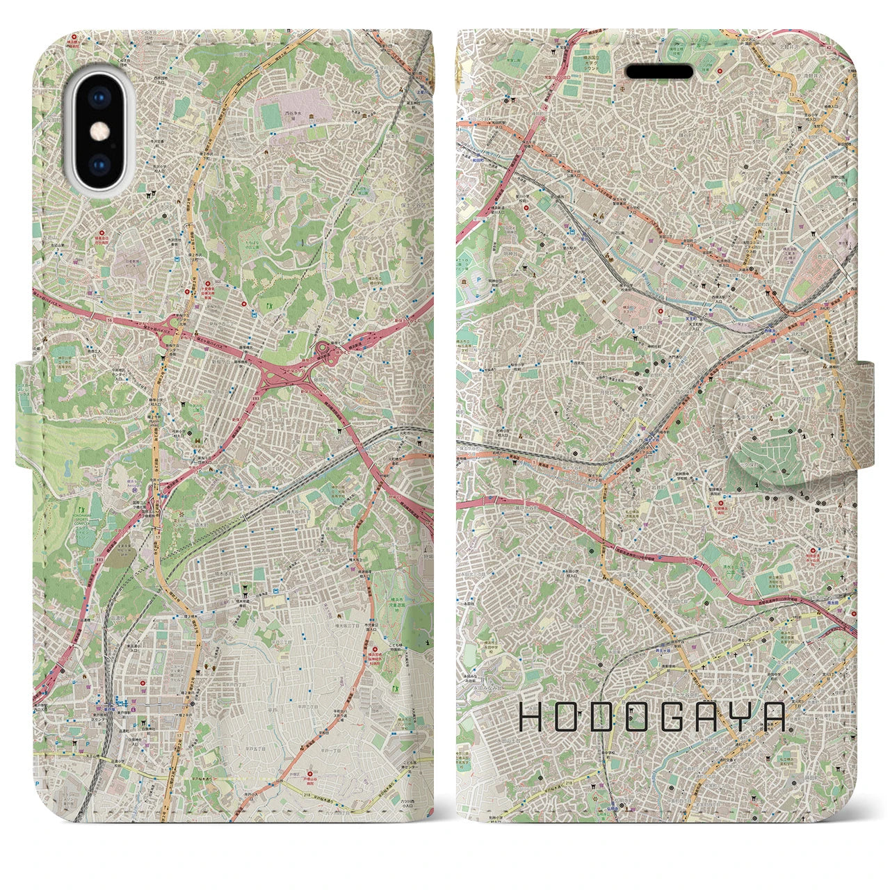 【保土ケ谷(神奈川県)】地図柄iPhoneケース(手帳タイプ)ナチュラル・iPhone XS Max 用