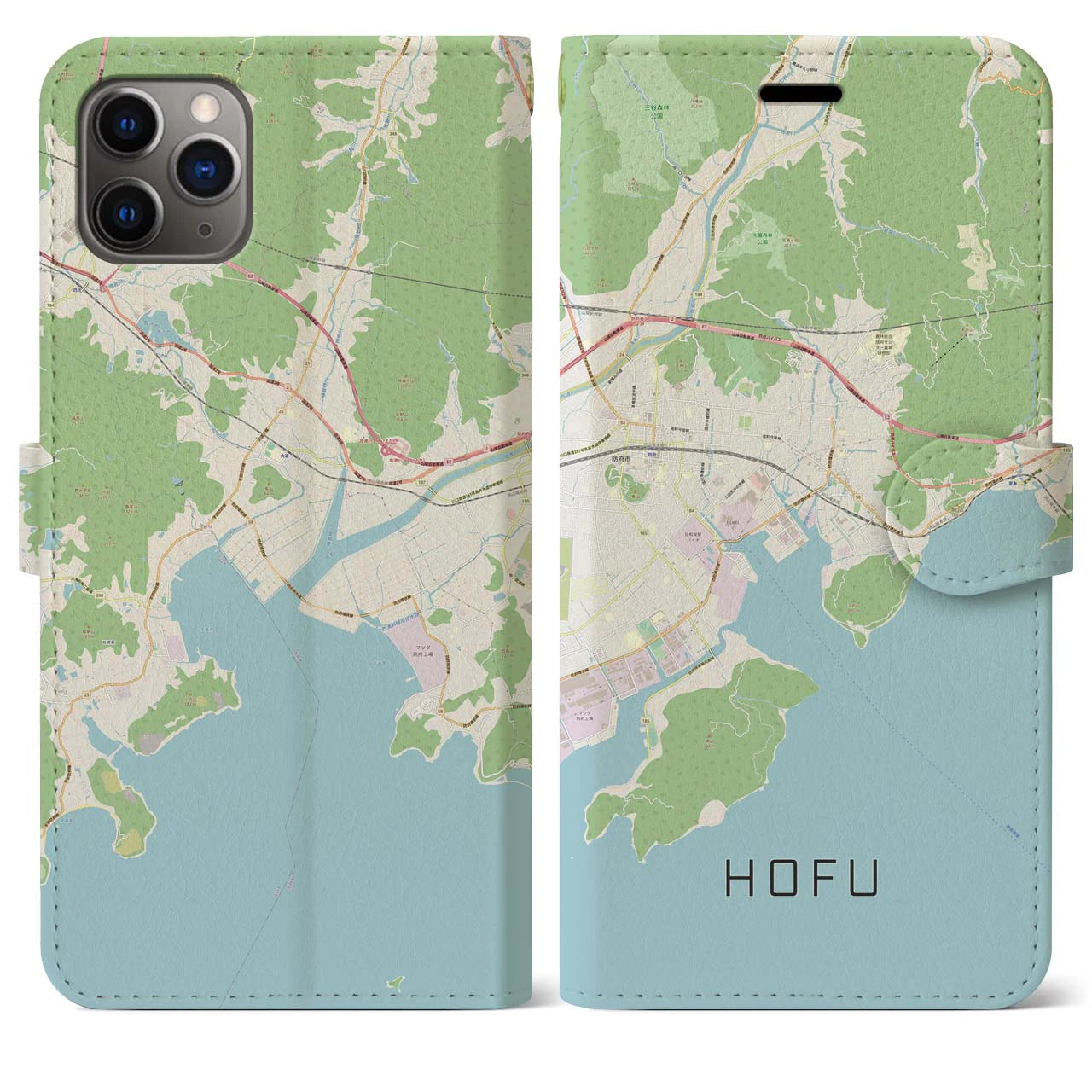 【防府(山口県)】地図柄iPhoneケース(手帳タイプ)ナチュラル・iPhone 11 Pro Max 用