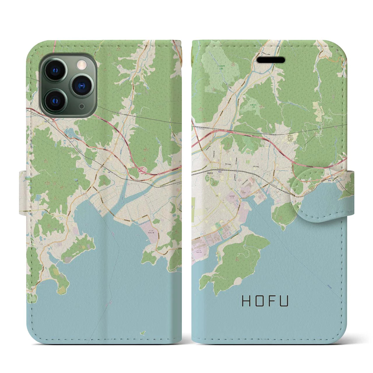 【防府(山口県)】地図柄iPhoneケース(手帳タイプ)ナチュラル・iPhone 11 Pro 用