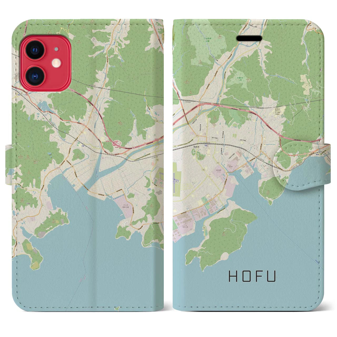 【防府(山口県)】地図柄iPhoneケース(手帳タイプ)ナチュラル・iPhone 11 用