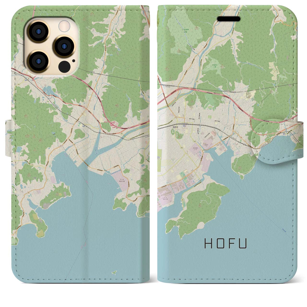 【防府(山口県)】地図柄iPhoneケース(手帳タイプ)ナチュラル・iPhone 12 Pro Max 用