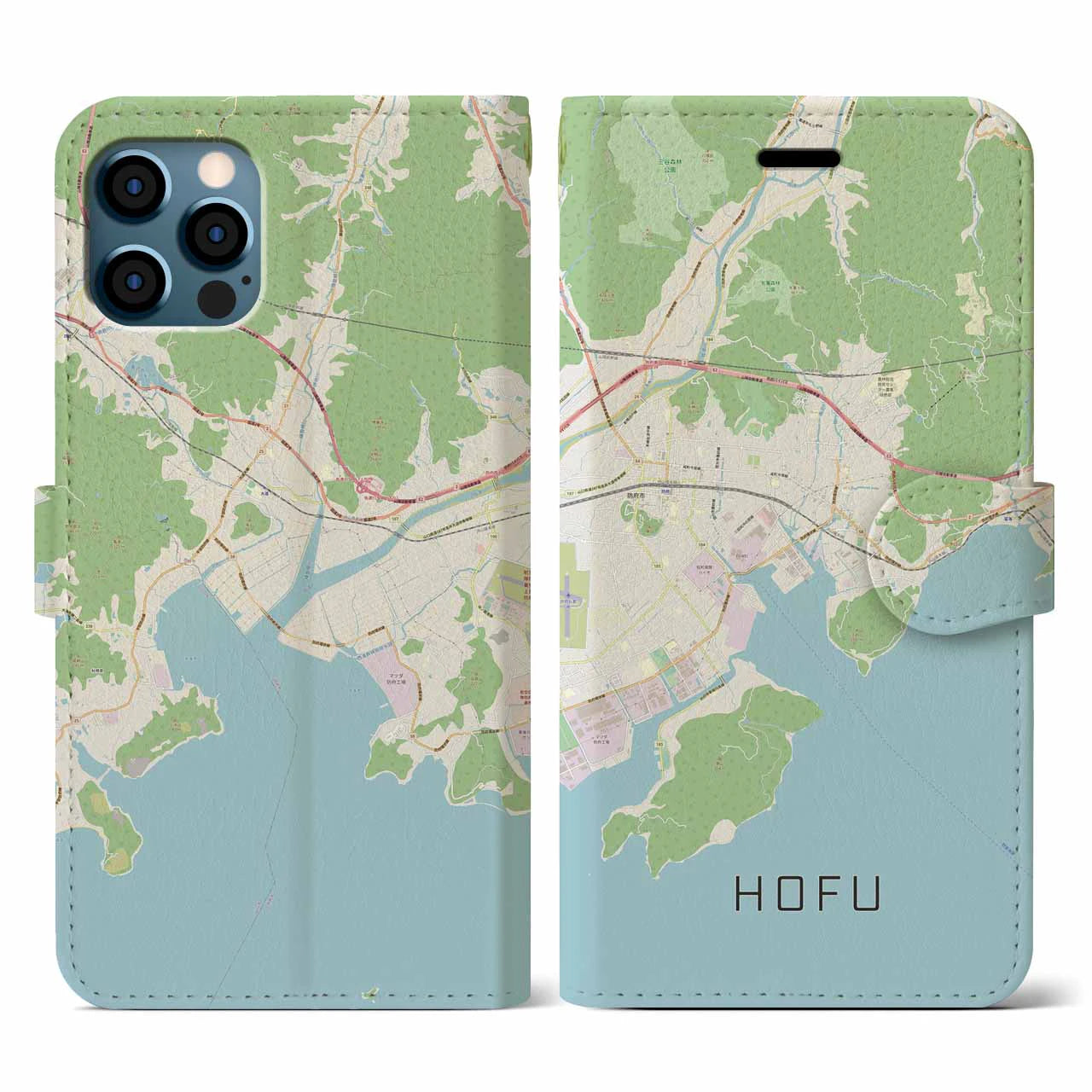 【防府(山口県)】地図柄iPhoneケース(手帳タイプ)ナチュラル・iPhone 12 / 12 Pro 用
