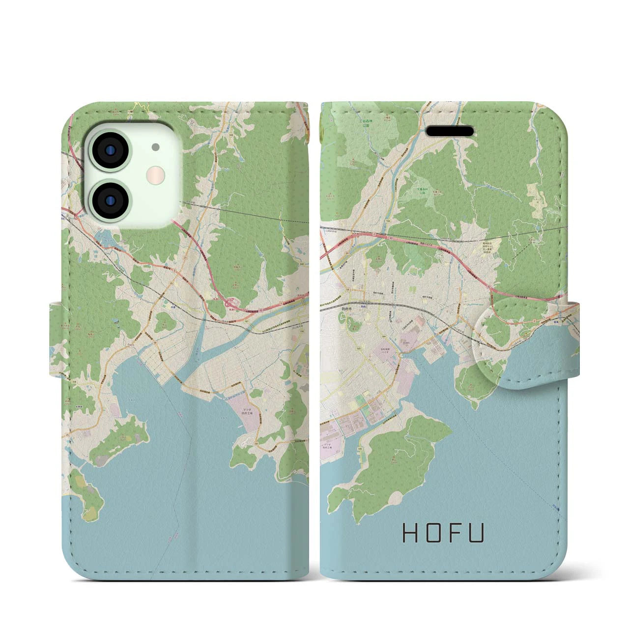 【防府(山口県)】地図柄iPhoneケース(手帳タイプ)ナチュラル・iPhone 12 mini 用