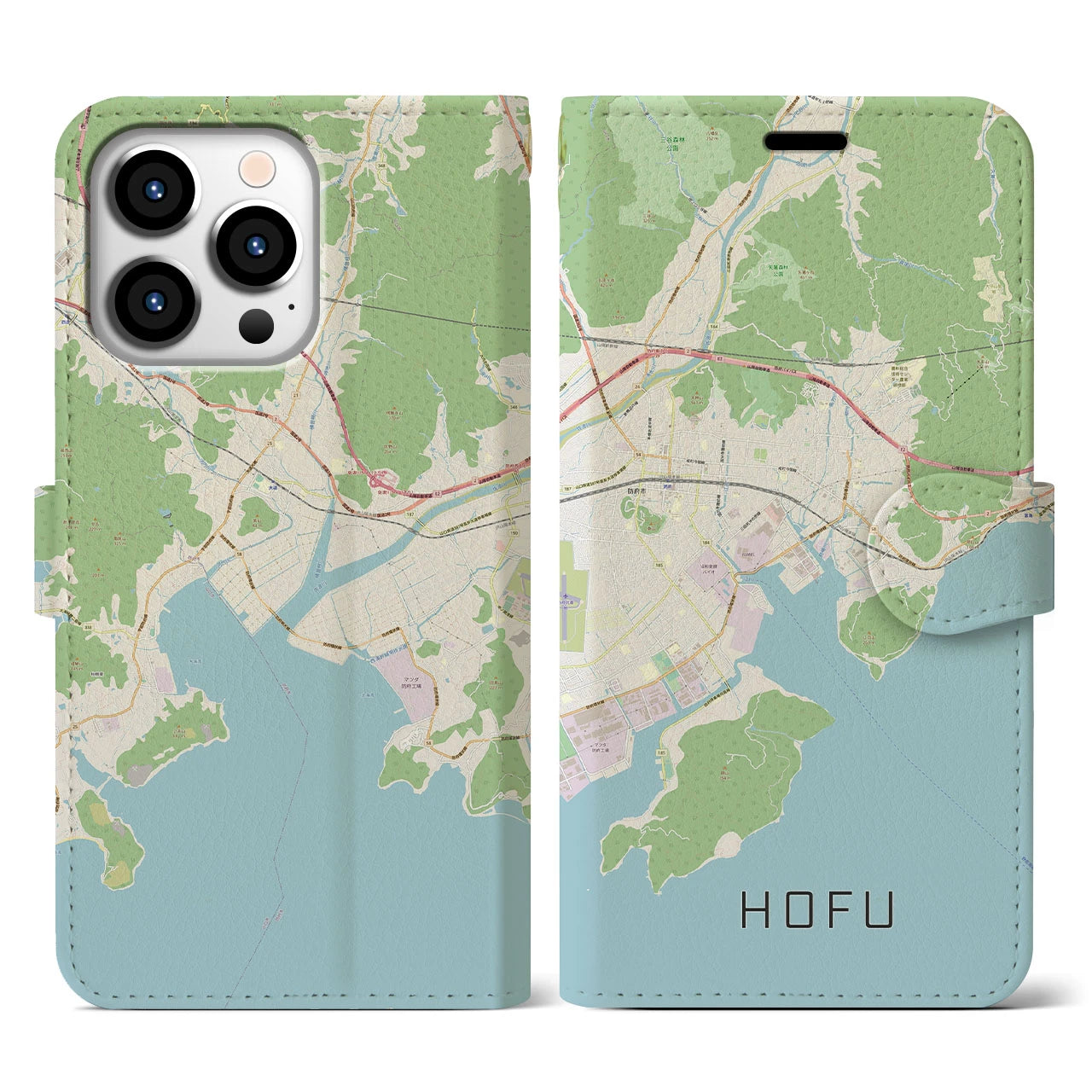 【防府(山口県)】地図柄iPhoneケース(手帳タイプ)ナチュラル・iPhone 13 Pro 用