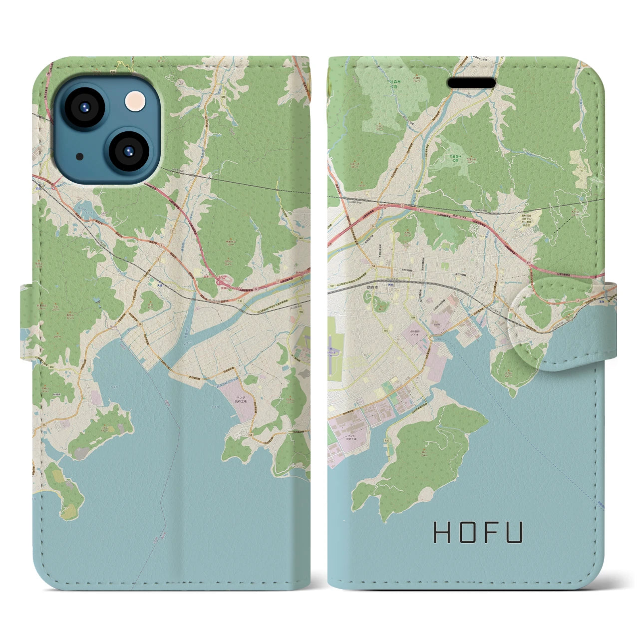 【防府(山口県)】地図柄iPhoneケース(手帳タイプ)ナチュラル・iPhone 13 用