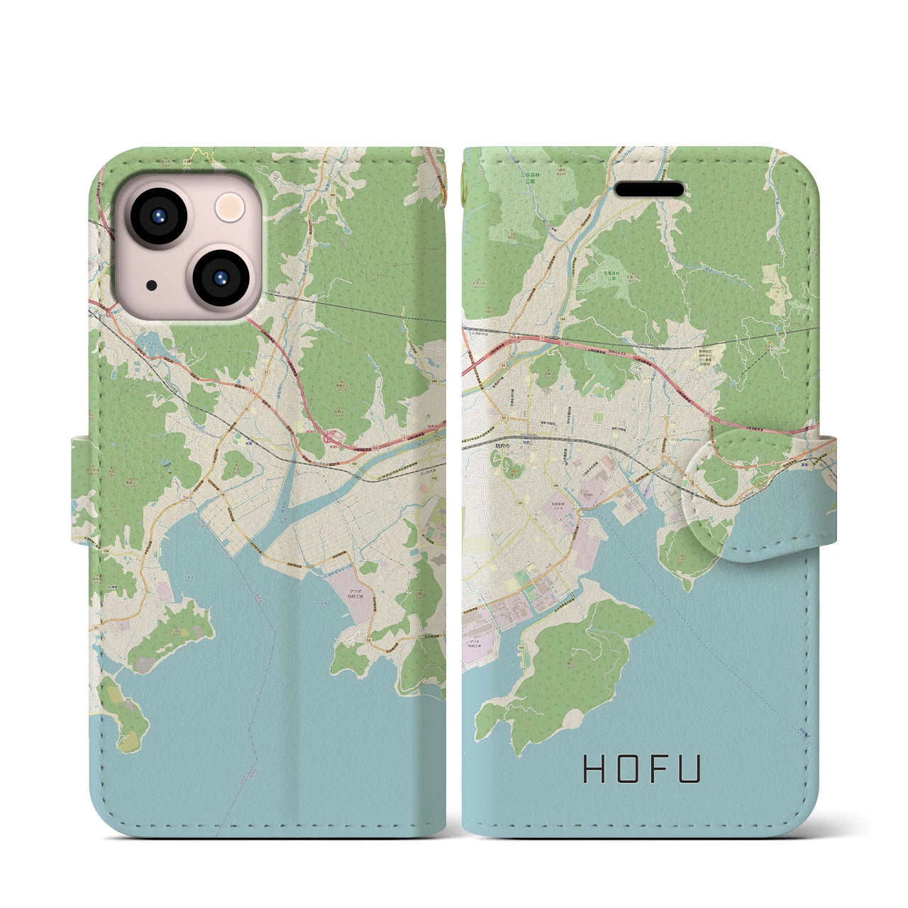 【防府(山口県)】地図柄iPhoneケース(手帳タイプ)ナチュラル・iPhone 13 mini 用