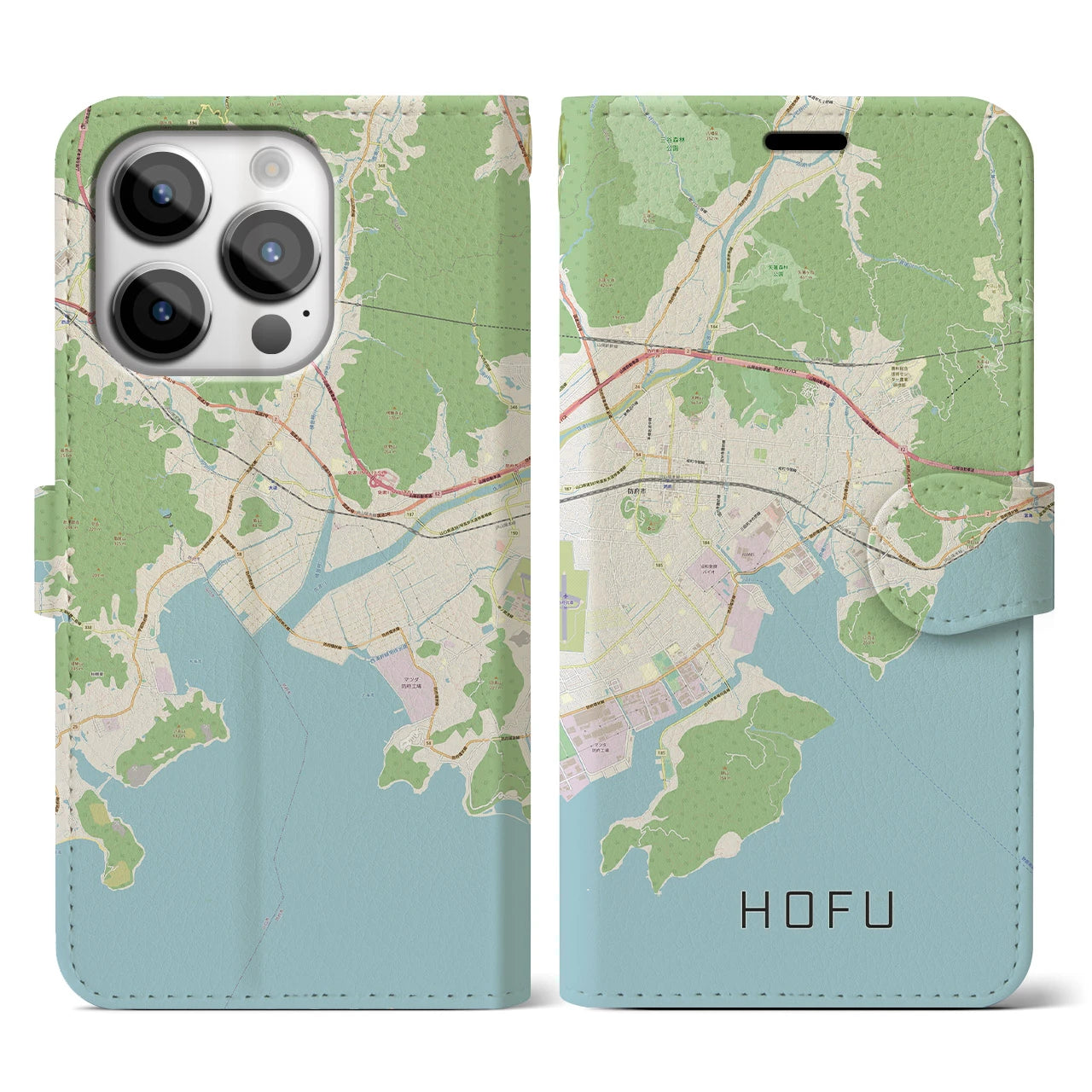 【防府(山口県)】地図柄iPhoneケース(手帳タイプ)ナチュラル・iPhone 14 Pro 用