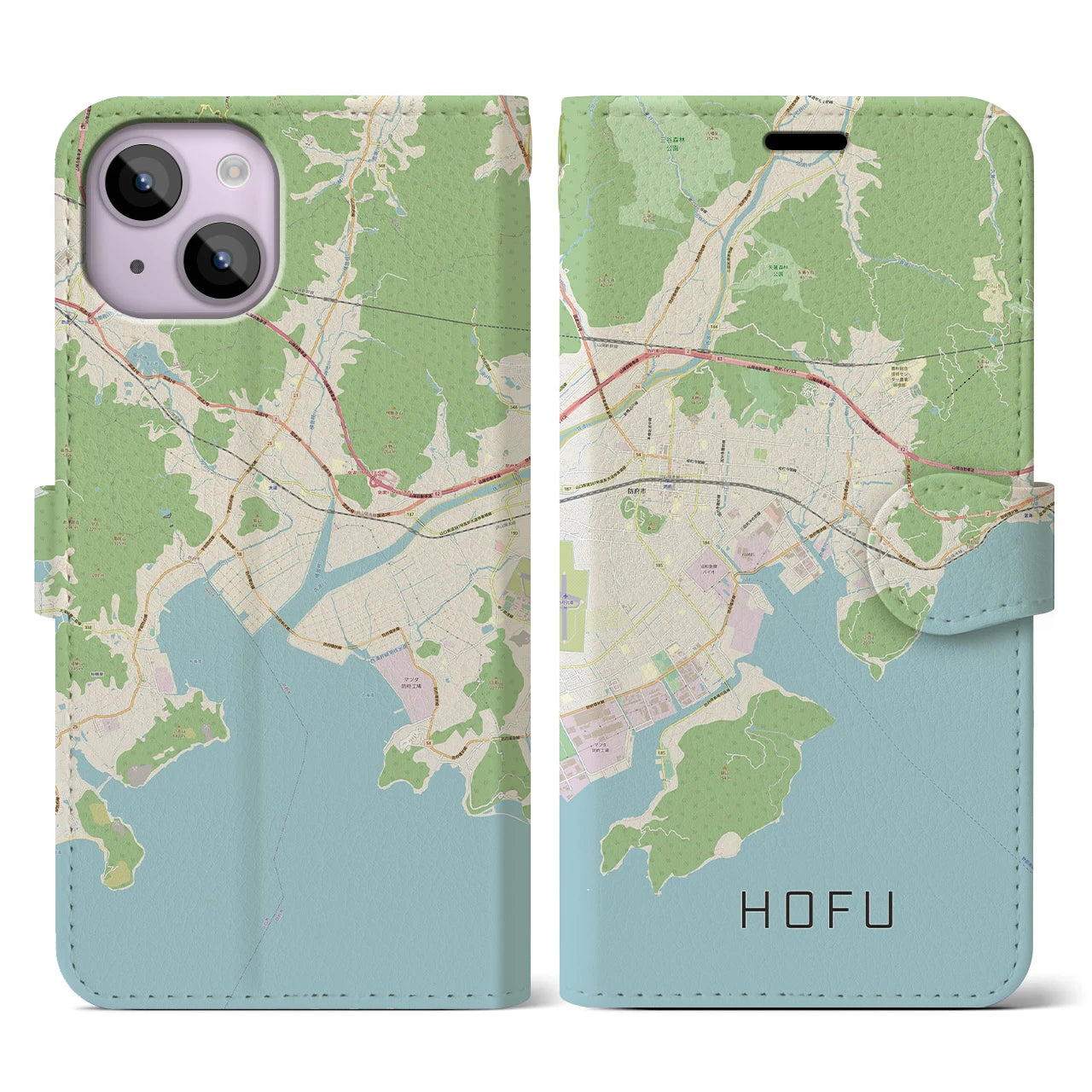 【防府(山口県)】地図柄iPhoneケース(手帳タイプ)ナチュラル・iPhone 14 用
