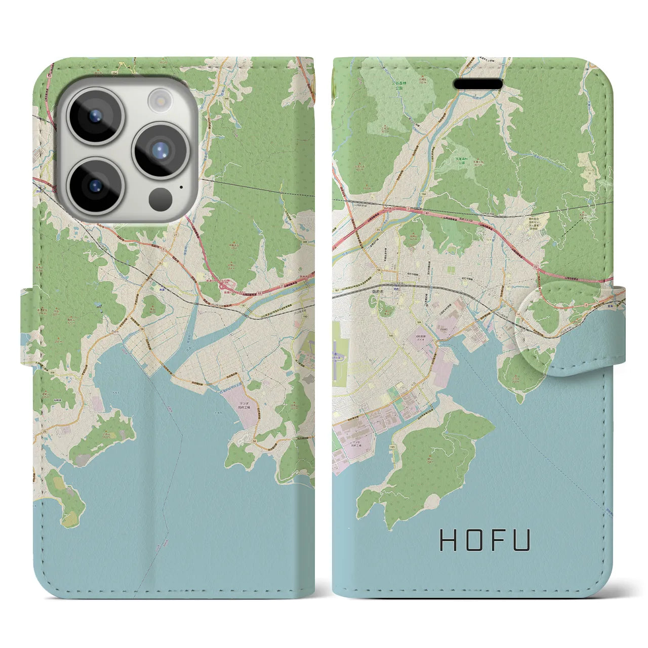 【防府(山口県)】地図柄iPhoneケース(手帳タイプ)ナチュラル・iPhone 15 Pro 用