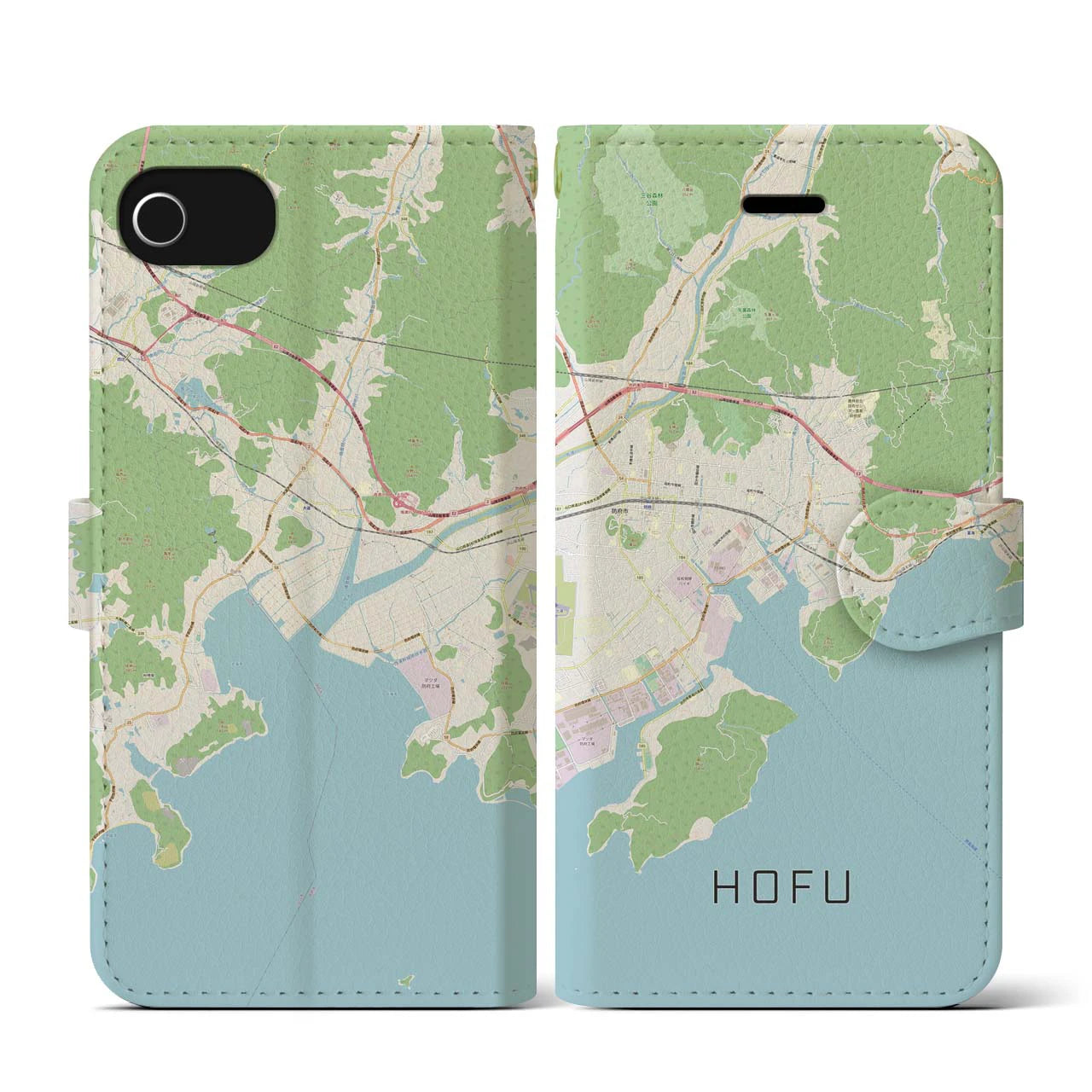 【防府(山口県)】地図柄iPhoneケース(手帳タイプ)ナチュラル・iPhone SE(第3 / 第2世代) / 8 / 7 / 6s / 6 用